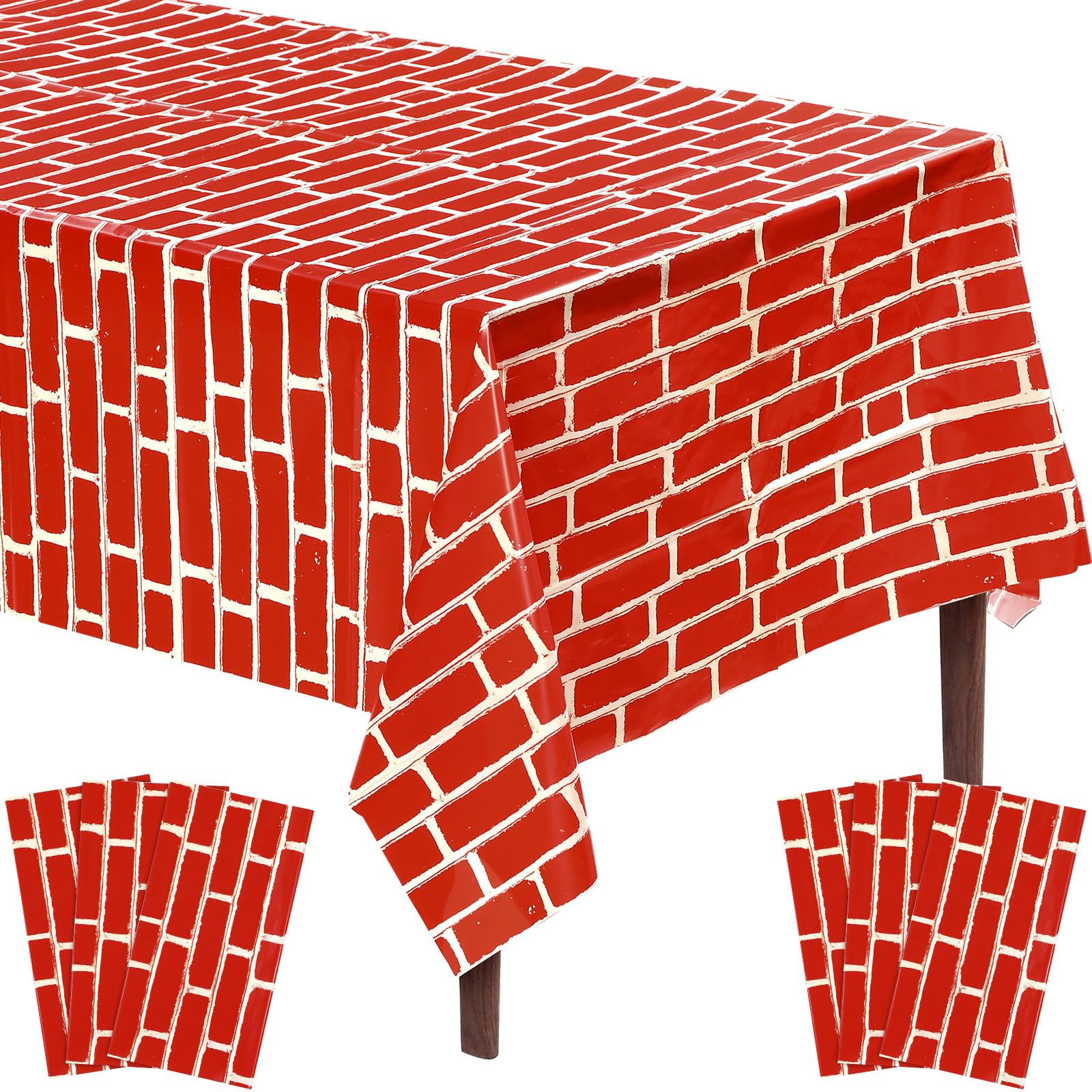 Chumia 6-Pack Brick Pattern Tablecloth & Wall Backdrop - 54 x 108 Inch Brick Stone Wall Decor for Birthday Parties, Fireplaces, Chimneys, Photo Booths & Home Decor