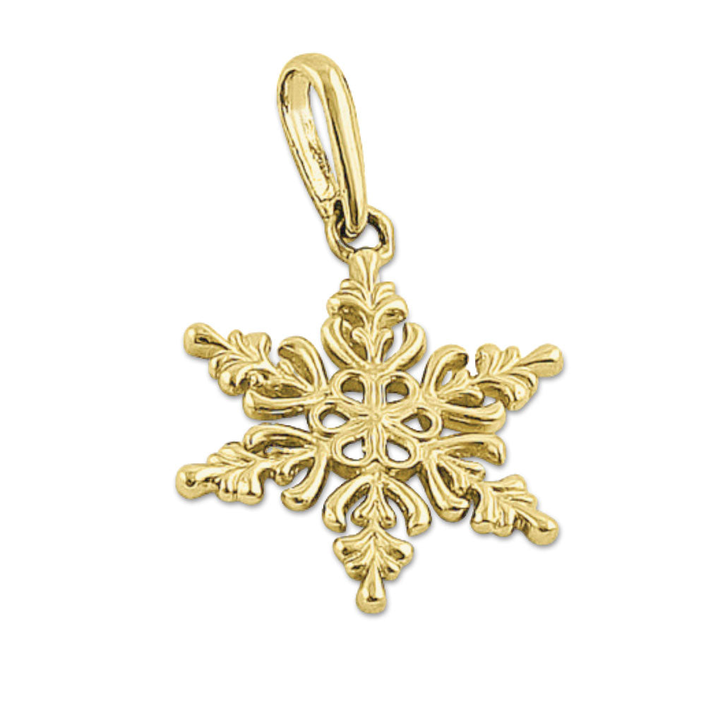 14K Solid Yellow Gold Snowflake Pendant Necklace - Elegant Winter Jewelry Gift for Women, Perfect for Christmas, Holidays & Special Occasions