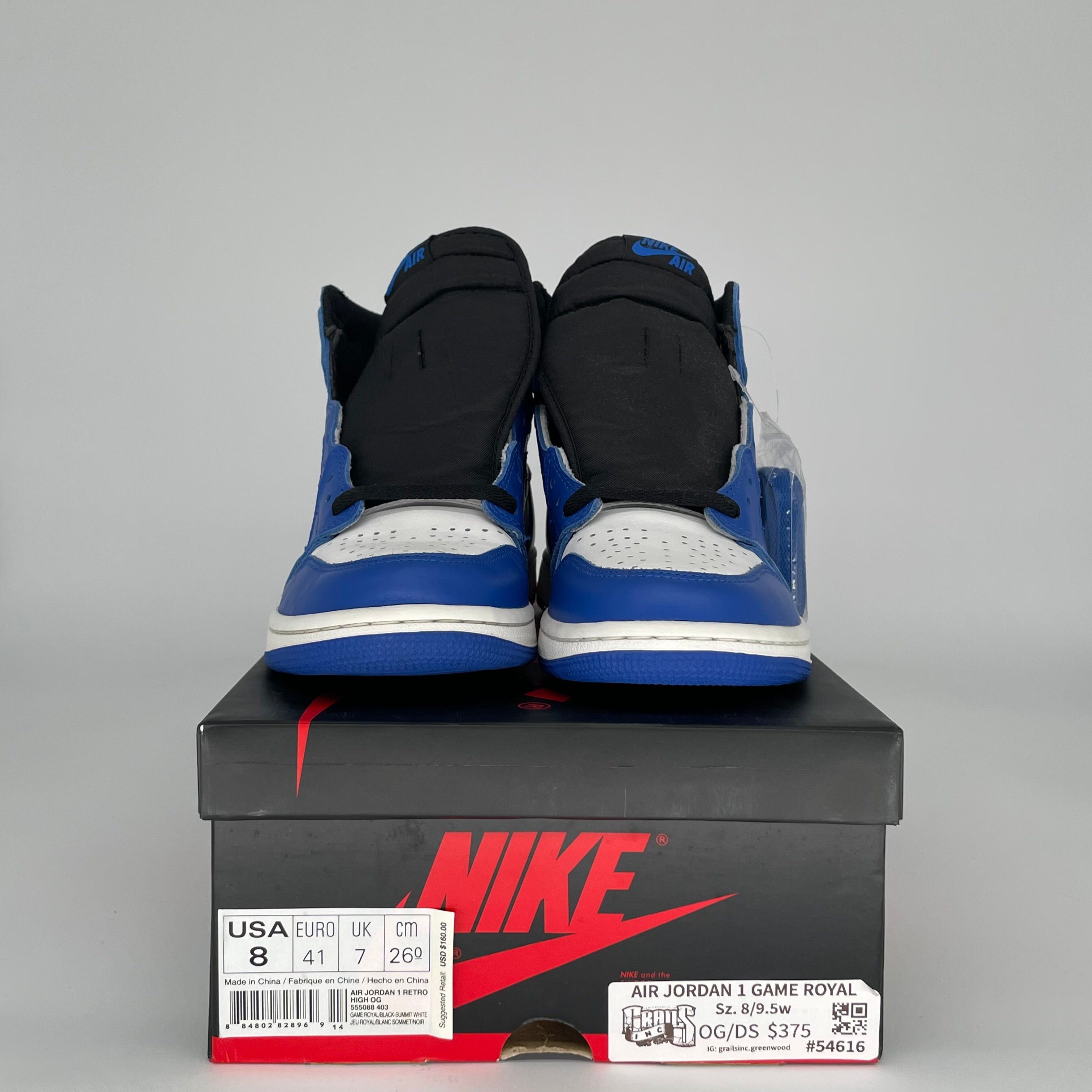 Original Air Jordan 1 Retro High OG 'Game Royal' Men's Basketball Shoes - Size 8 (555088-403) - Perfect for Streetwear & Sneaker Collectors