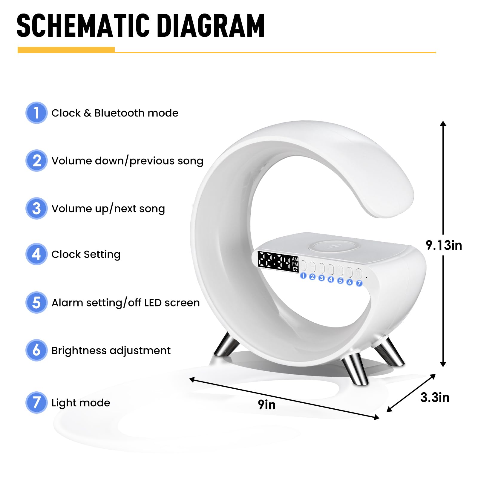Smart LED Table Lamp with Wireless Charger, Night Light, Alarm Clock & Bluetooth Speaker - 4-in-1 Multifunctional Bedside Lamp with App Control for Bedroom, Office & Home Decor (White) - Perfect for Night Reading, Phone Charging & Relaxing Music