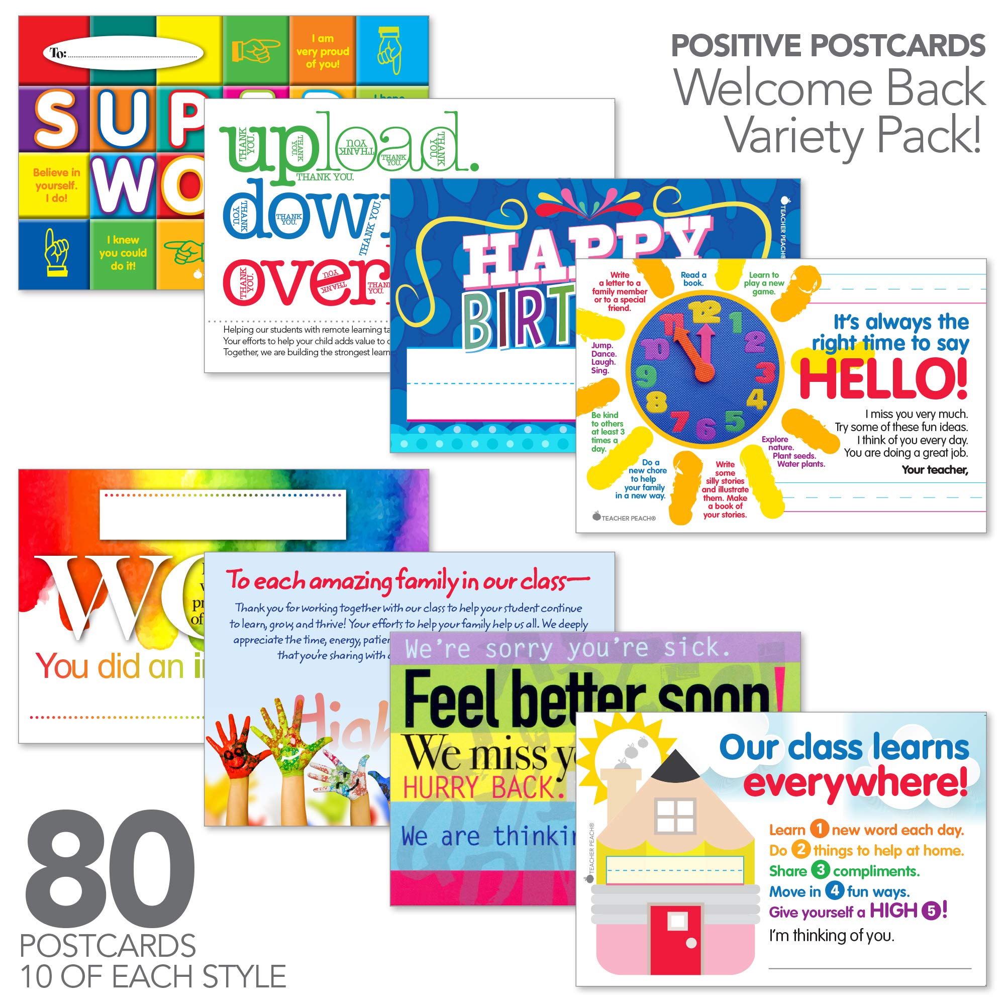 80-Piece Positive Postcards Collection for Teachers - Welcome Back to School Encouragement Cards, Motivational Classroom Supplies - Perfect for Student Rewards & Classroom Activities