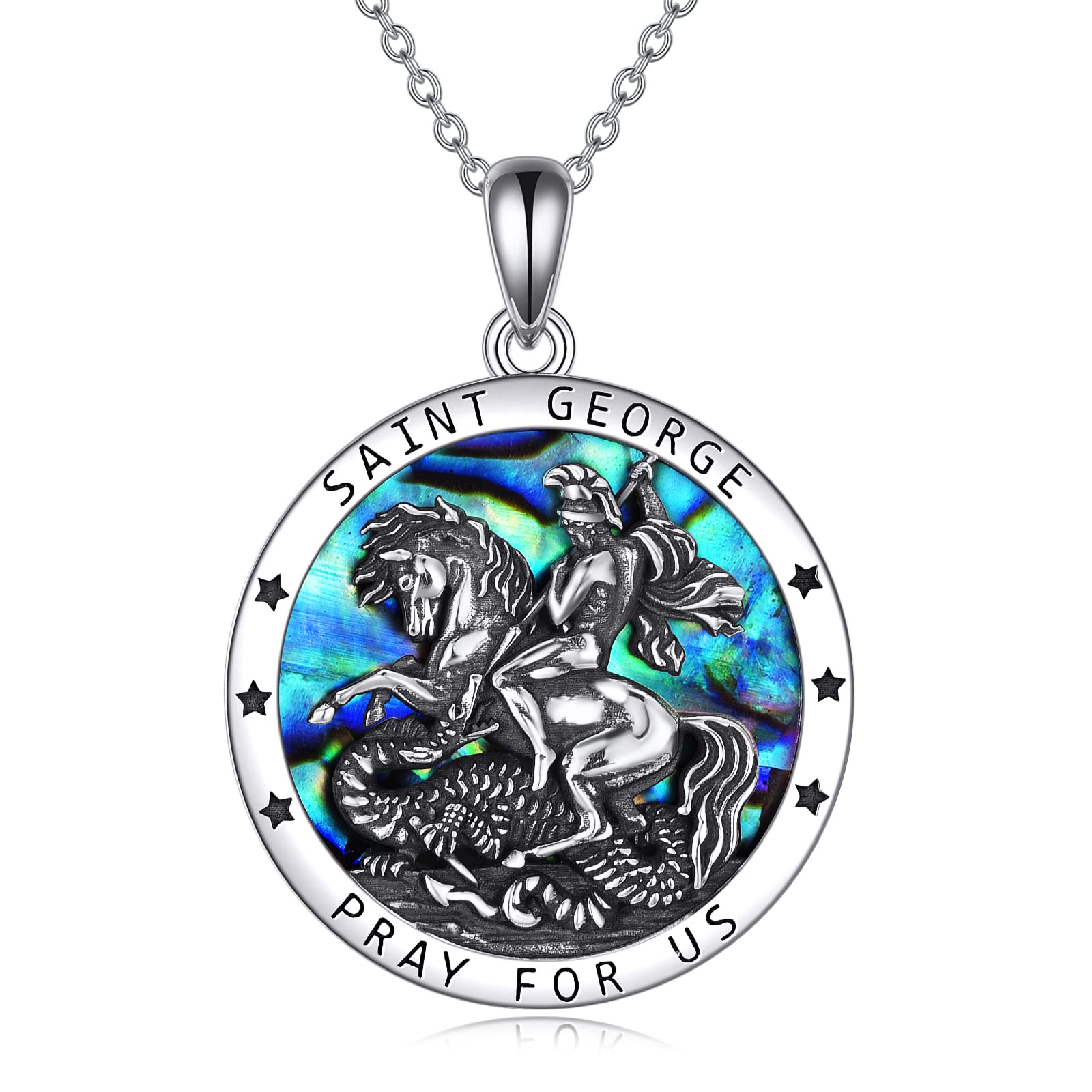 CRMAD St. George Necklace for Men & Women - Sterling Silver Saint George Medal Pendant, Christian Protection Amulet Jewelry Gift - 20+2 Inch Chain - Perfect for Religious Occasions, Daily Wear & Spiritual Gifts