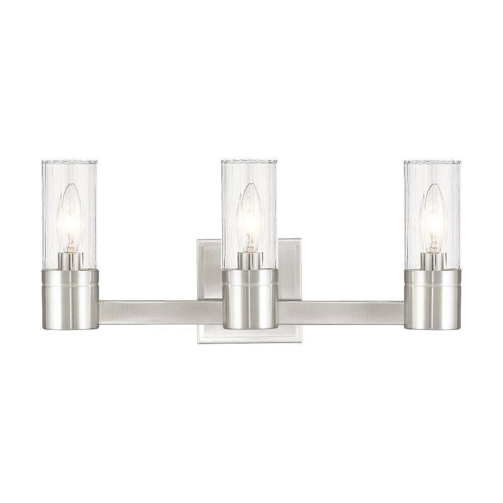 Livex Lighting 50683-91 Midtown 3-Light Bathroom Vanity Light Fixture in Brushed Nickel - Perfect for Modern Bathrooms, Powder Rooms & Spa-Like Retreats