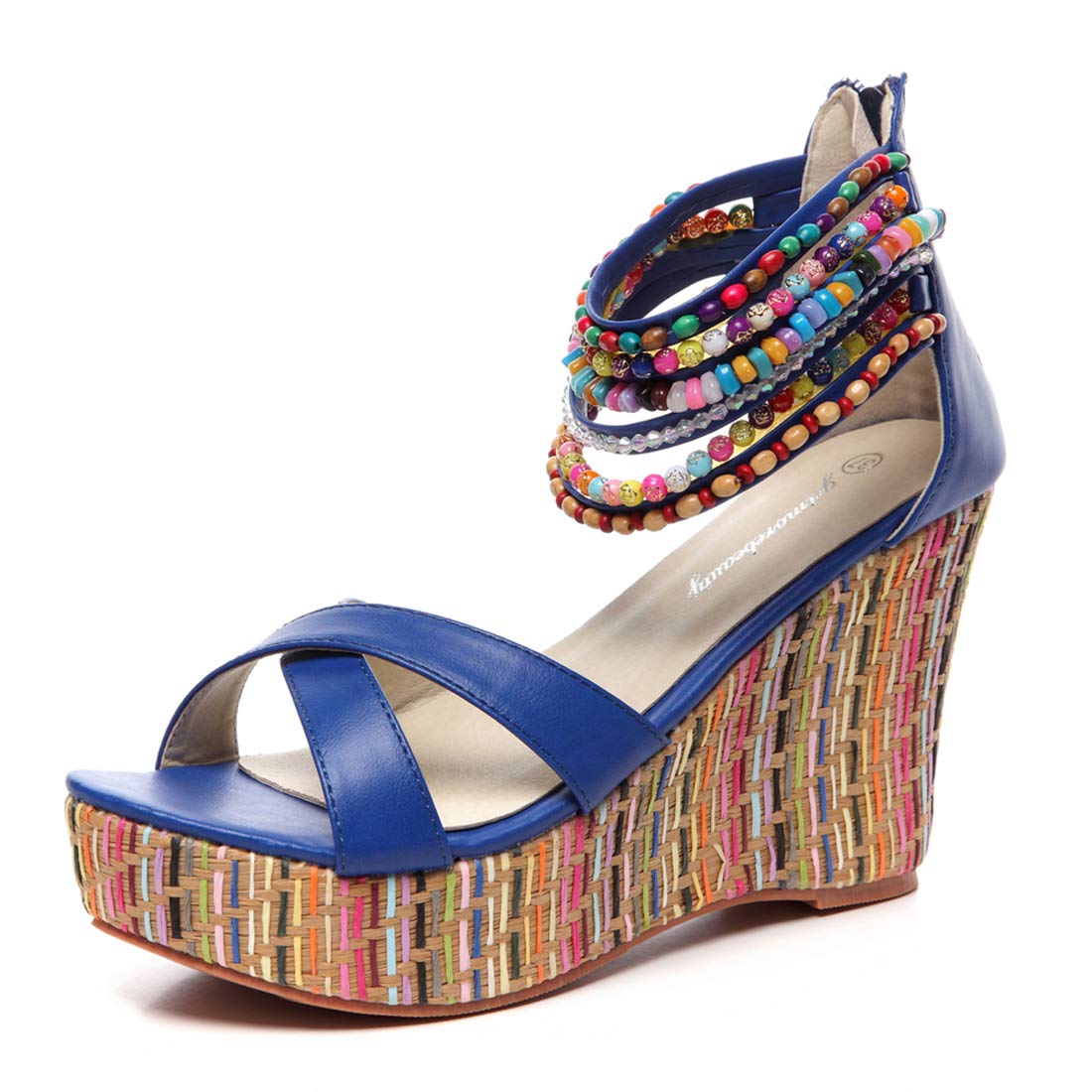 Getmorebeauty Women's Pearl Embellished Wedge Sandals - Comfortable Platform High Heels for Summer, Beach & Casual Outings