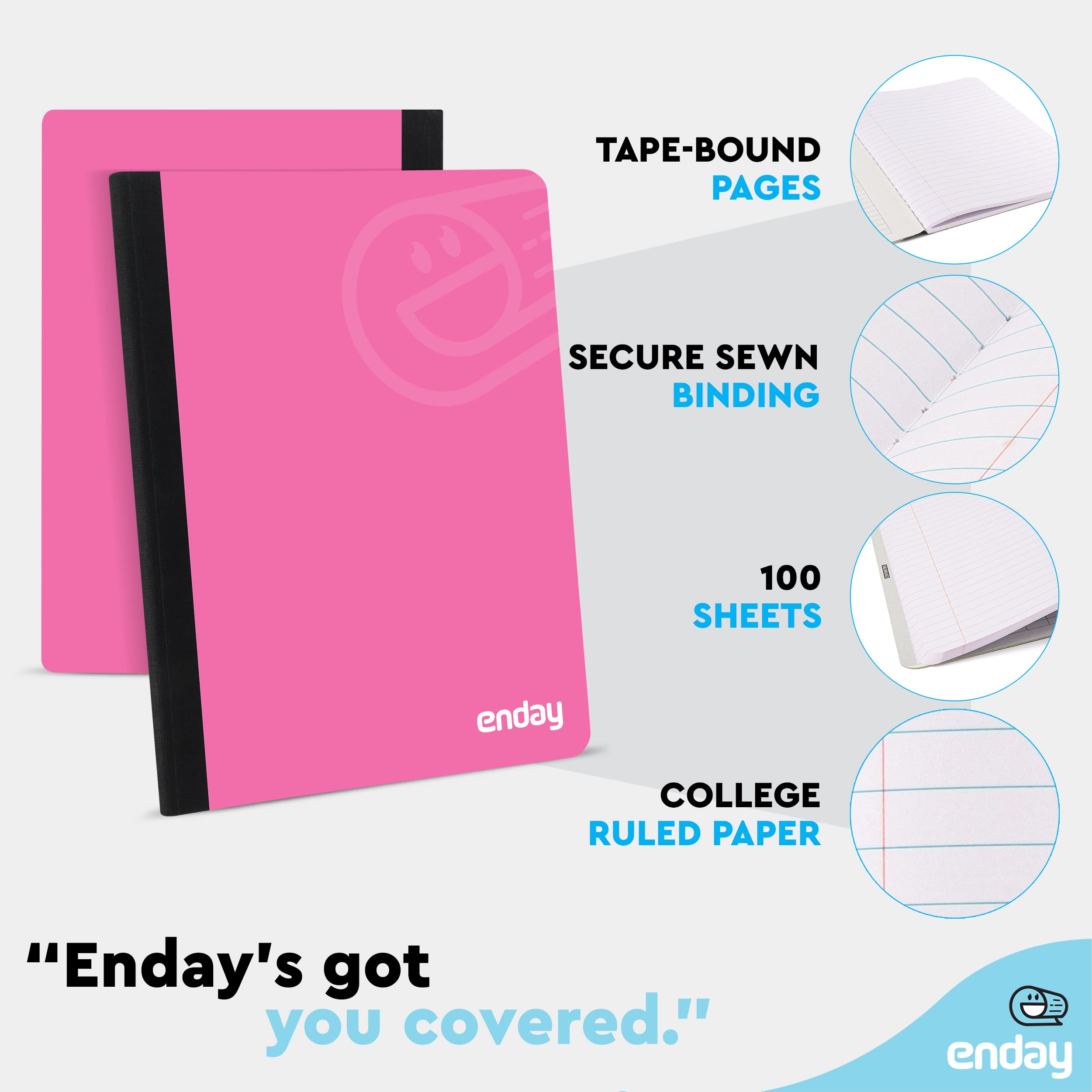 Premium Pink Hard Cover Composition Notebooks - College Ruled Paper, 100 Sheets (96 Pack) - Bulk Lined Notebooks for School, Office & Journaling - by Enday