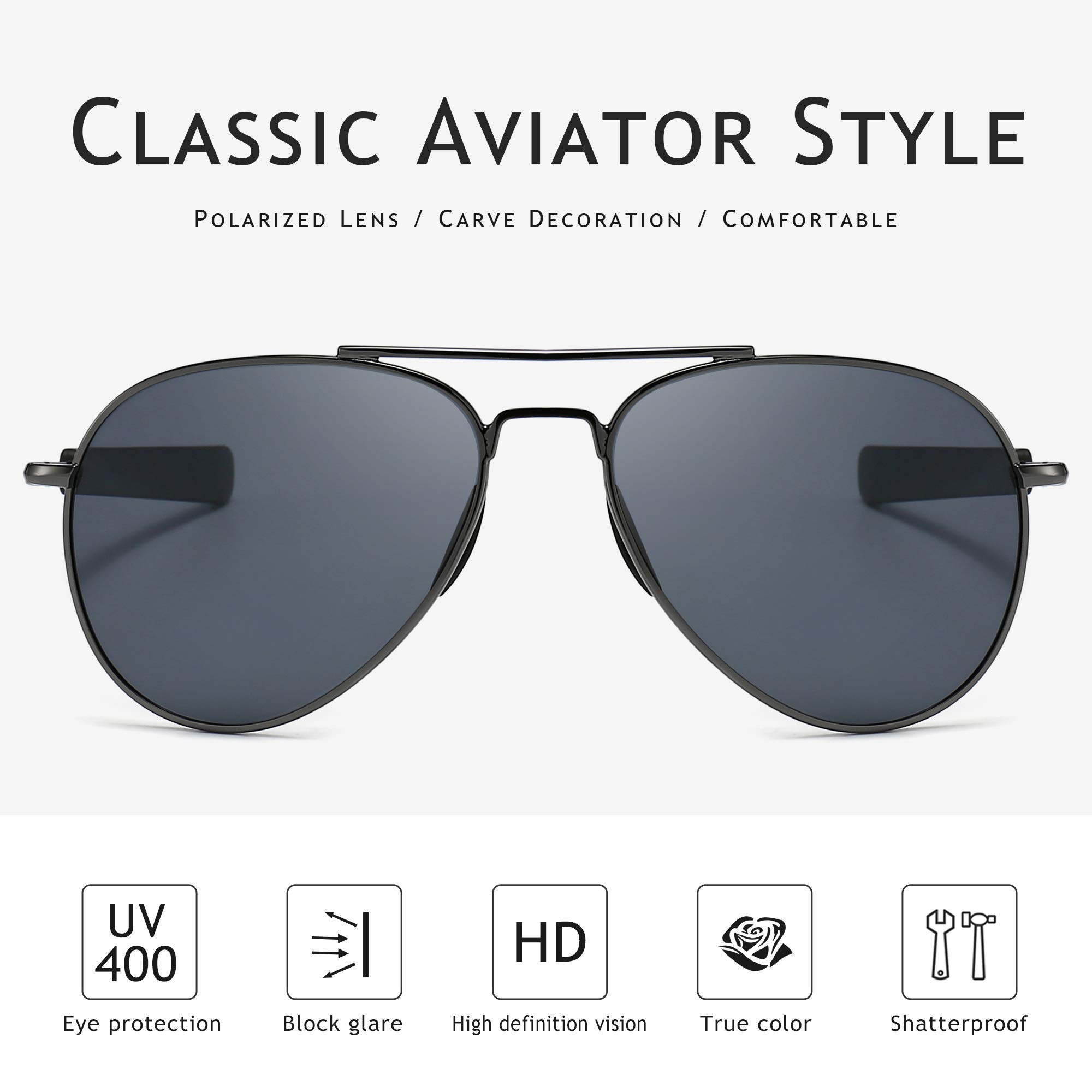 SUNGAIT Polarized Aviator Sunglasses for Men - Military Style, 100% UV400 Protection - Perfect for Driving, Outdoor Sports & Fashion Accessories