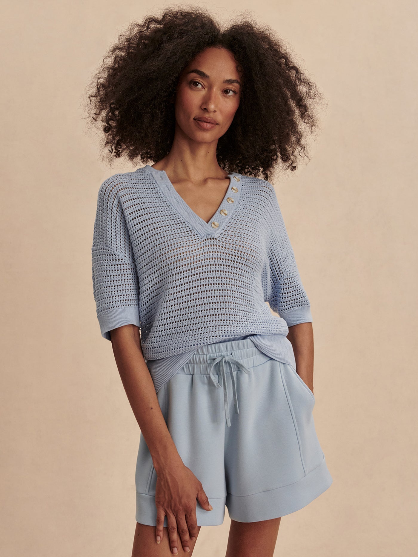 Varley Callie Knit Top - Soft Cashmere Blue Women's Sweater for Fall & Winter | Cozy Casual Wear & Layering Outfits