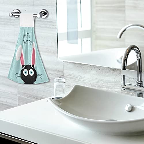 Easter Cat Bunny Ears Hanging Kitchen Towel Set - 2 Pack Blue Soft Microfiber Hand Towels with Loop for Bathroom, Oven & Kitchen Decor | Absorbent Washcloth for Easter, Spring & Home Decor