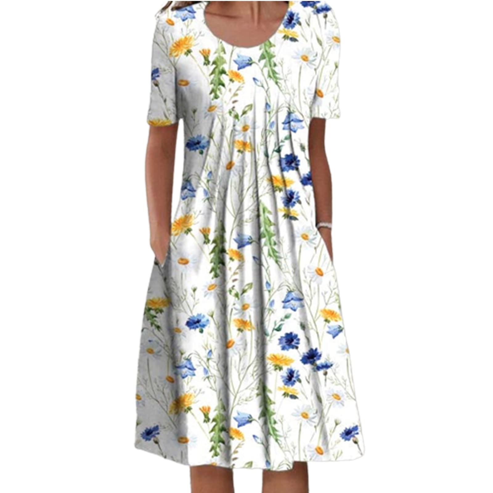 Deuyo Women's Casual Floral Pleated Midi Dress - Loose Fit Long Sleeve Elegant Dress for Mature Ladies | Perfect for Office, Party & Everyday Wear