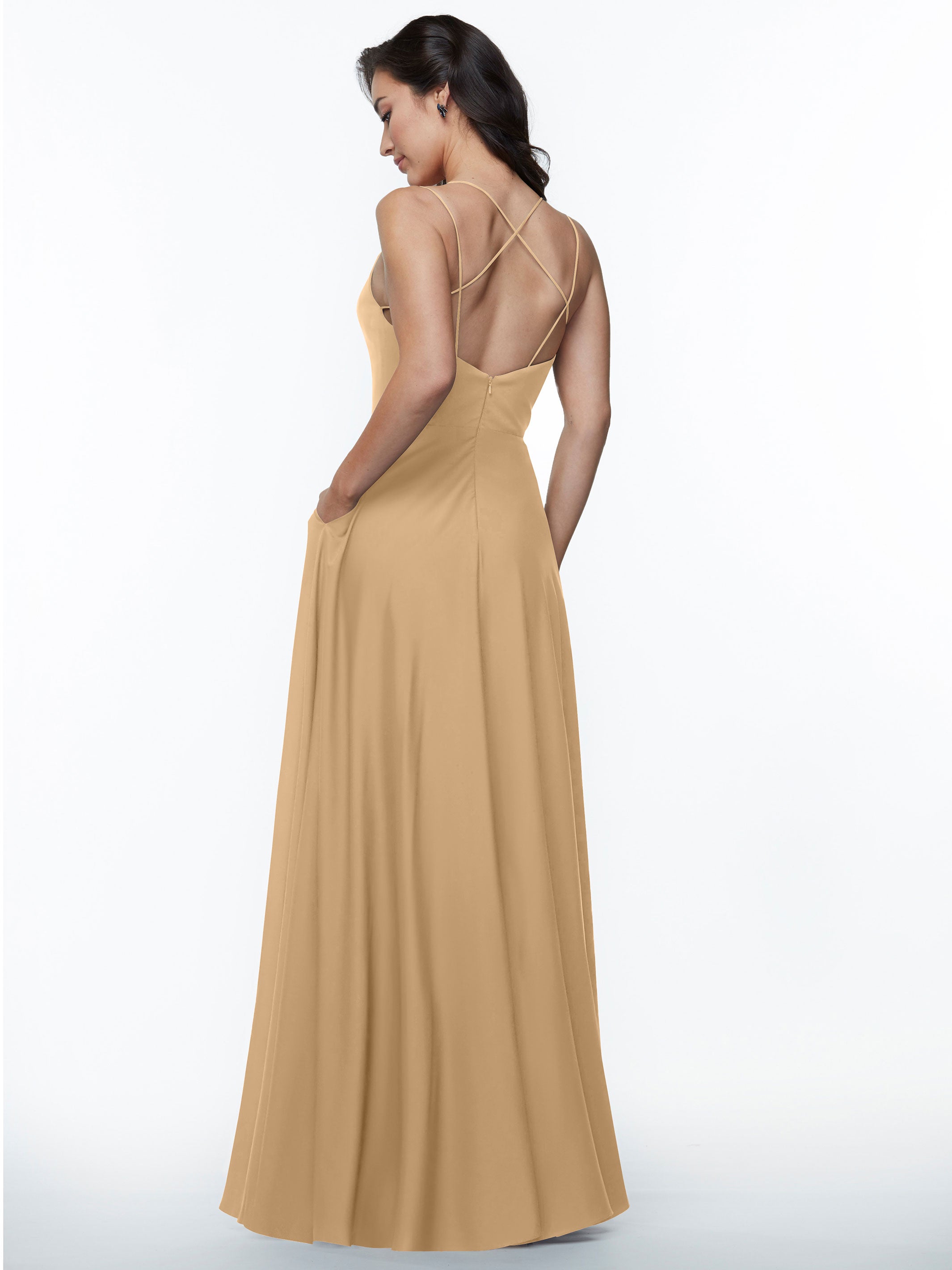Elegant 83024 Stretch Chiffon A-Line Bridesmaid Dress with Pockets - Perfect for Weddings, Formal Events & Special Occasions