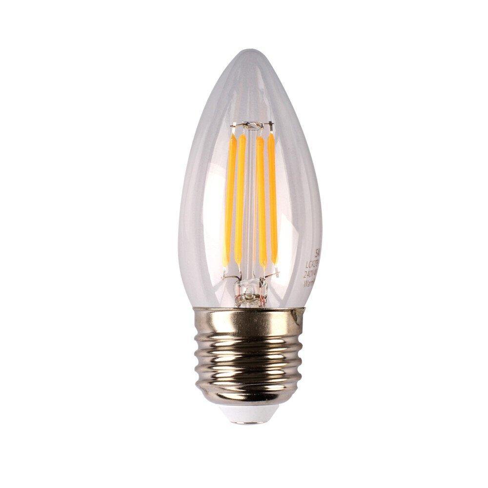 4W Dimmable LED Bulb E14 Edison Screw (ES) - Daylight White Clear Candle Filament Light for Chandeliers, Lamps & Vintage Decor