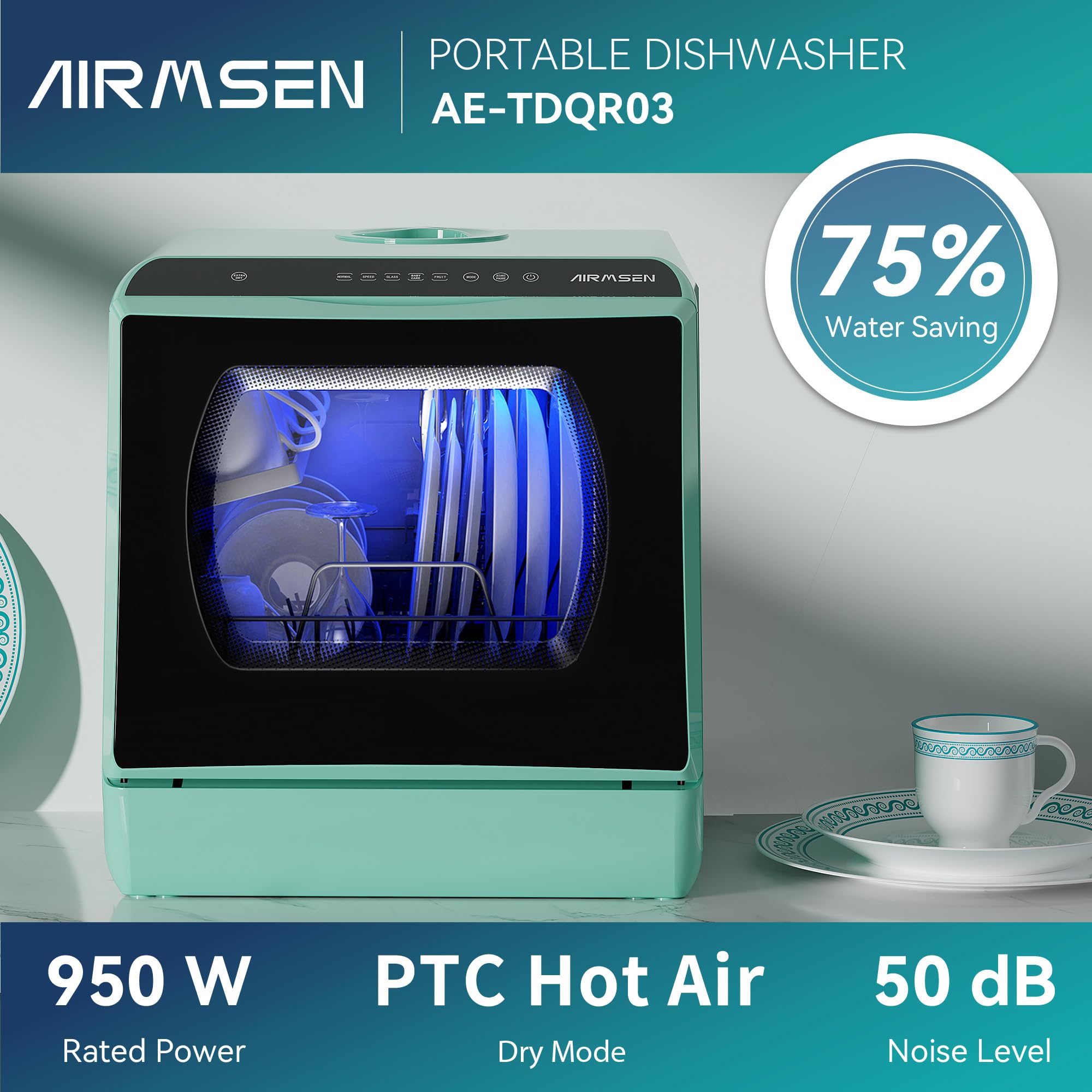 Portable Countertop Dishwasher with 5 Wash Programs & 5L Built-in Water Tank - No Plumbing Needed for Home, Apartment, RV | Compact Mini Dishwasher with Double-Layer Glass Door | Perfect for Small Kitchens, Camping & Tiny Houses
