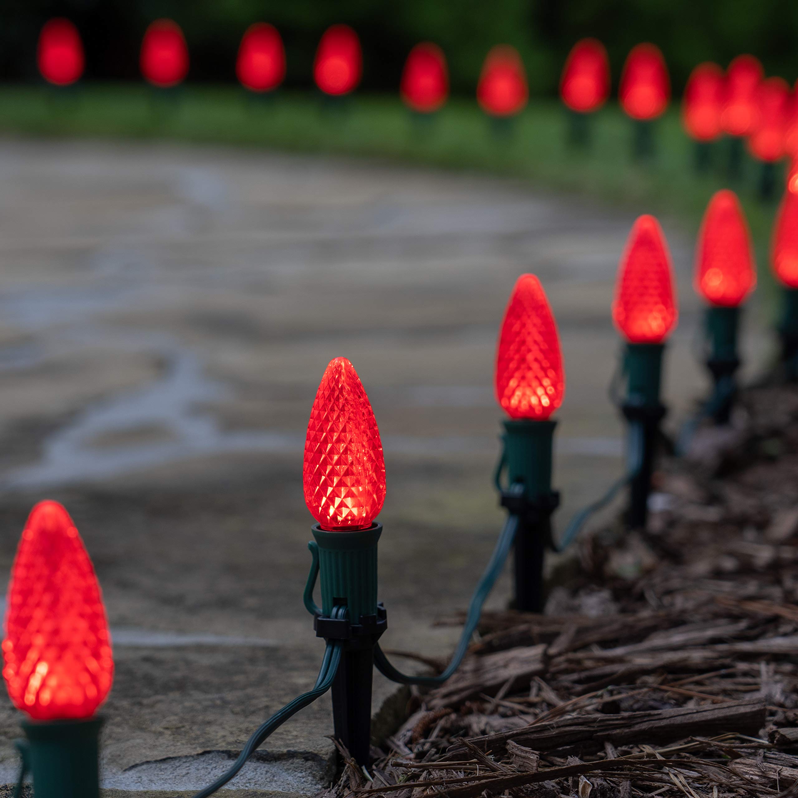 25ft Wintergreen OptiCore LED Red Pathway Christmas Lights - C9 Driveway Lights with 4.5