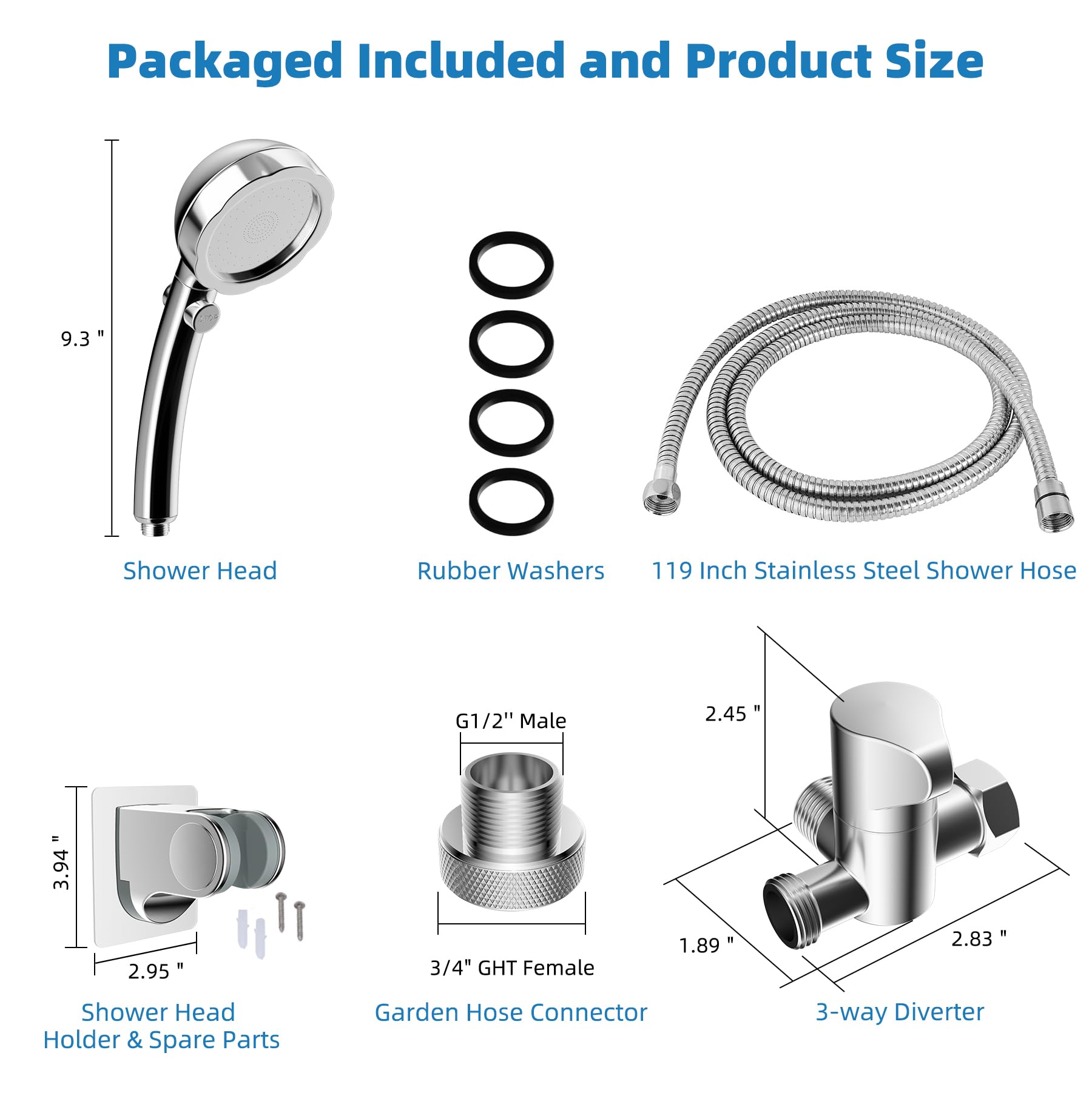 Hibbent Pet Bath Sprayer Kit - 119 Inch Hose, Brass Shower Diverter Valve & Handheld Shower Head for Dog Washing & Bathroom Cleaning | Perfect for Home Pet Grooming, Outdoor Dog Bathing & Household Cleaning