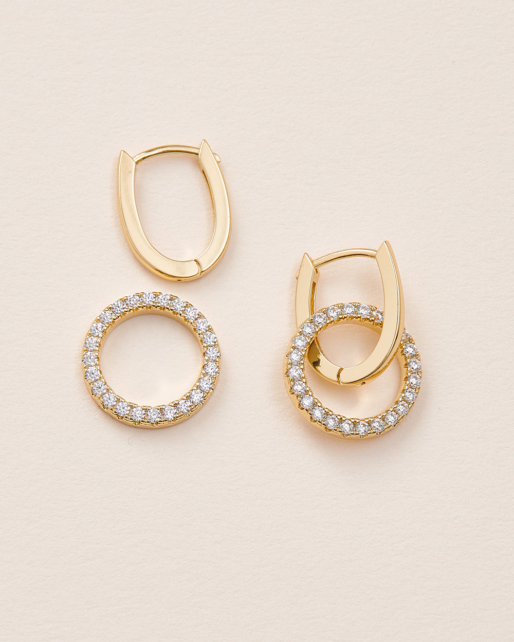 2 in 1 CZ Huggie Hoop Earrings - Gold Plated Huggie Hoops with Cubic Zirconia for Women, Perfect for Everyday Wear, Date Night & Special Occasions
