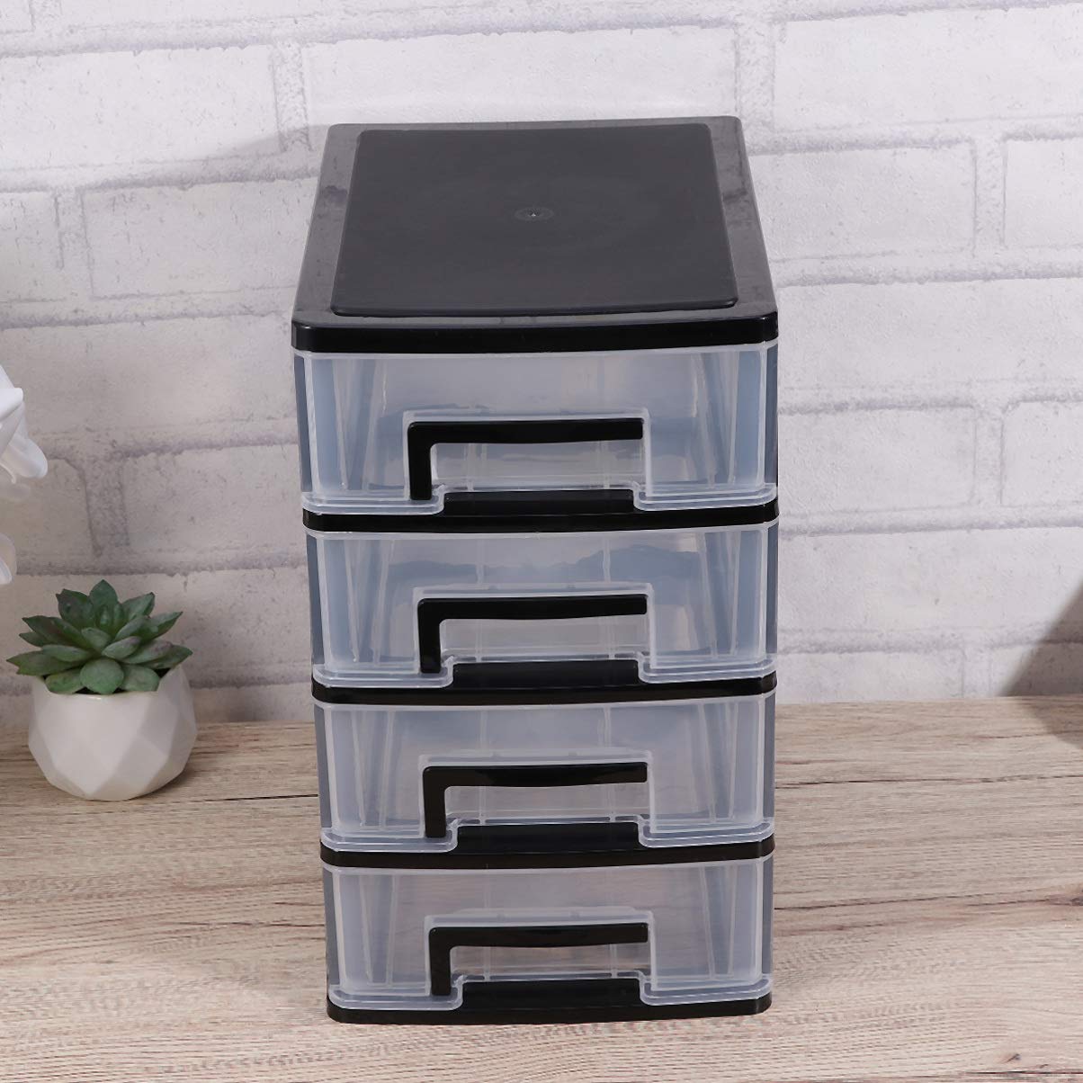 4-Tier Plastic Storage Cabinet with Drawers - Multifunctional Transparent Organizer for Closet, Desk & Home Organization - Perfect for Bedroom, Office, and Dorm Room Storage Solutions