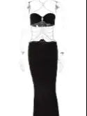 Women's Sexy Hollow Out Bodycon Midi Dress with Chain Patchwork - Perfect for Autumn Winter Streetwear, Party, Night Club & Festival Outfits