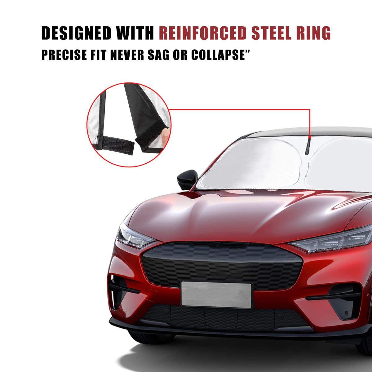 2021-2023 Ford Mustang Mach-E Windshield Sun Shade | Foldable Car Sun Visor with Heat Protection | Durable UV Blocking Sunshade for Parking & Outdoor Use