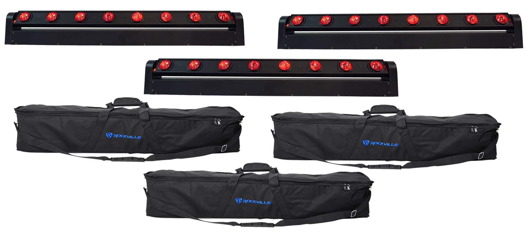 Rockville MOTIONSTRIP Moving Head RGBW Color LED Strip Wash/Beam Light Bar with Carrying Bags - Perfect for Stage Lighting, DJ Shows, and Nightclub Events