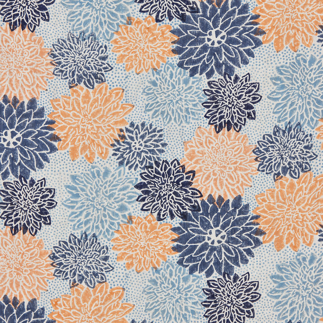 Premium Dahlia Block Printed Cotton Fabric - Indigo & Peach - Perfect for Boho Dresses, Home Decor & DIY Crafts