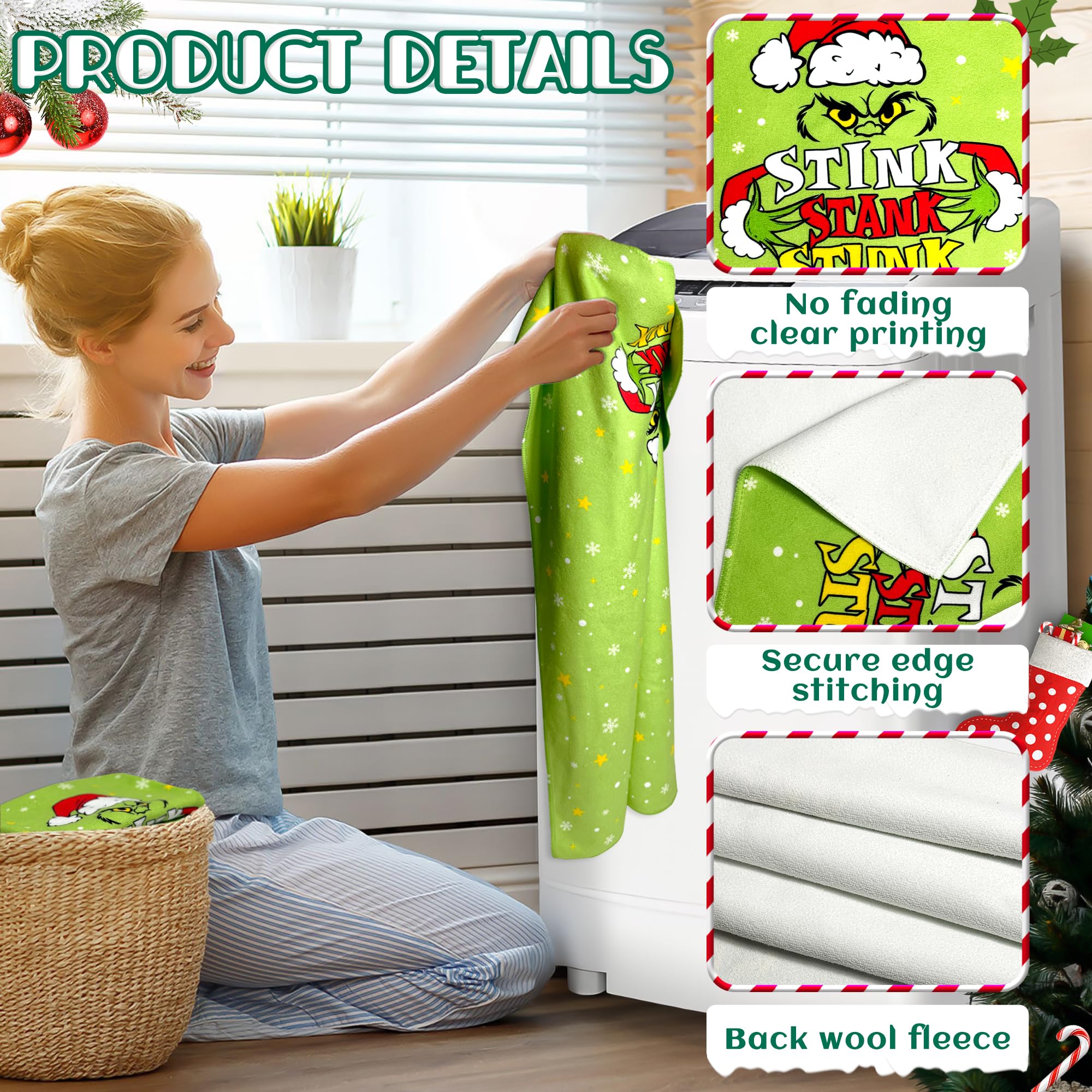 Christmas Hand Towels Set of 2 - Festive Green Xmas Bathroom Towels, Soft Absorbent Washcloths for Holiday Home Decor, Winter Party & Indoor Decorations (18x26 Inches) - Perfect for Guest Bathrooms, Kitchen Use & Christmas Gift Giving