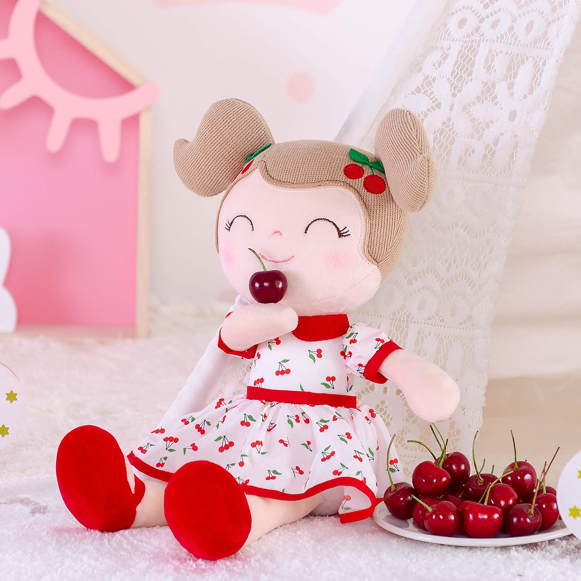 Gloveleya 14-inch Soft Plush Baby Doll for Girls - Cherry Red Stuffed Toy with Gift Box | Perfect Birthday Gift, Christmas Present & Nursery Decor