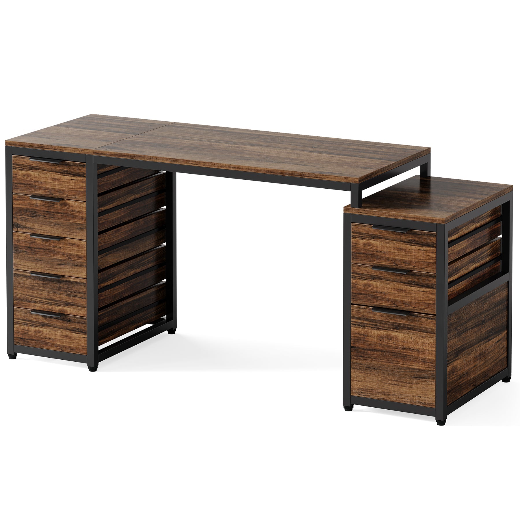 63 Inch Computer Desk with File Cabinet & Storage Drawers - Home Office Writing Study Table for Work, Gaming & Remote Learning