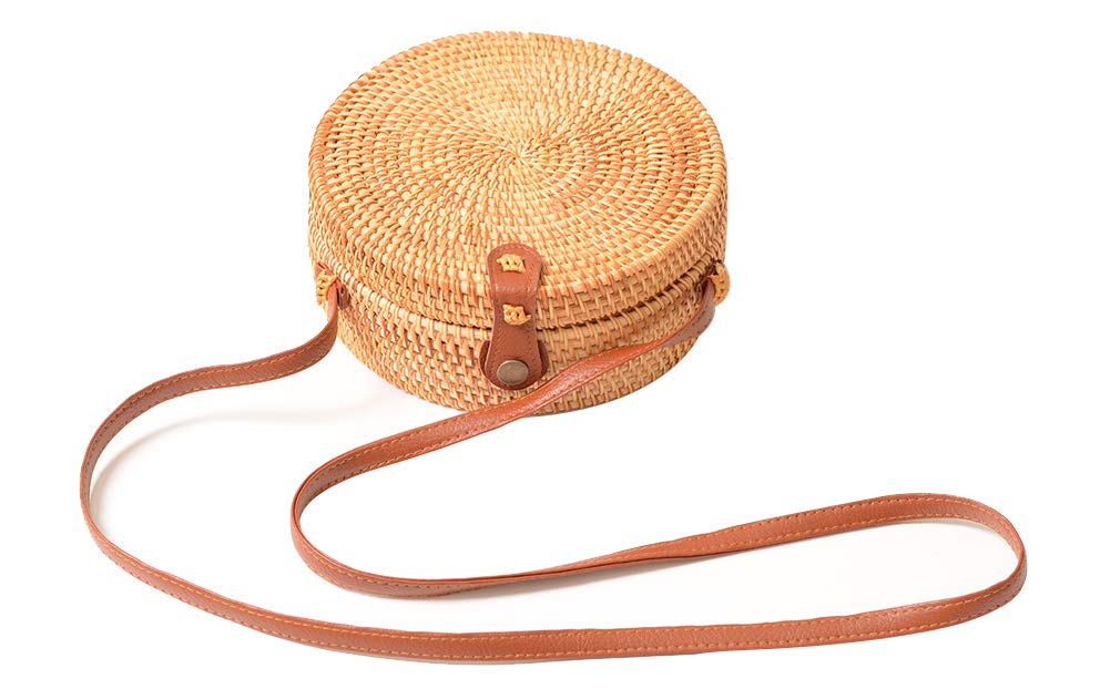 Handmade Women's Bali Rattan Crossbody Bag - Bohemian Straw Shoulder Purse for Beach, Travel & Summer Outfits