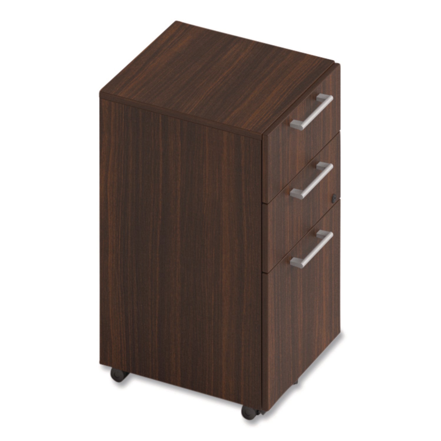 Alera Seville Series 3-Drawer Mobile Pedestal - Left/Right Opening, Legal Size File Storage, Mahogany Finish (15