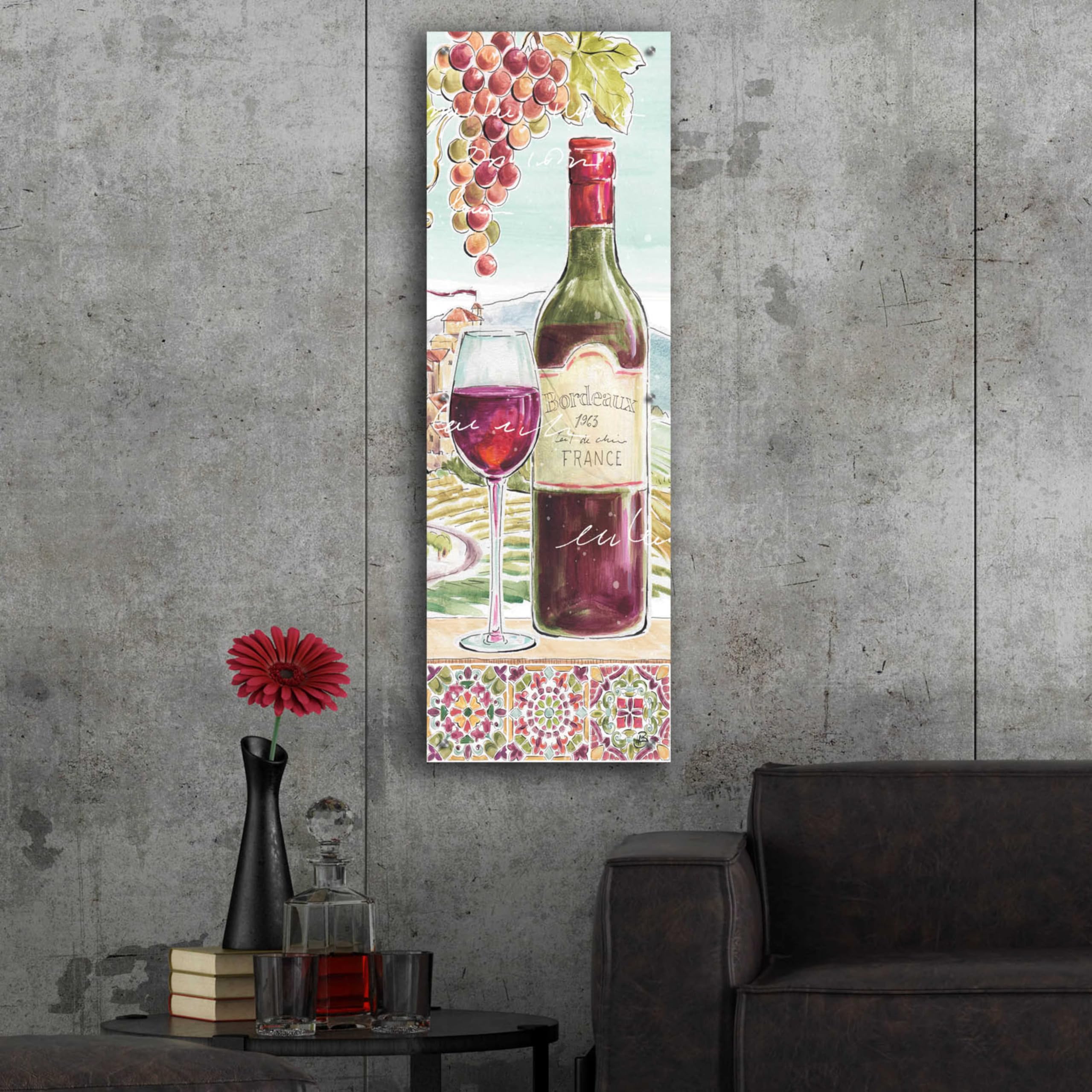 Epic Art 'Wine Country V' by Daphne Brissonnet - 16x48 Inch Acrylic Glass Wall Painting - Modern Home & Office Decor for Living Room, Bedroom, Dining Area