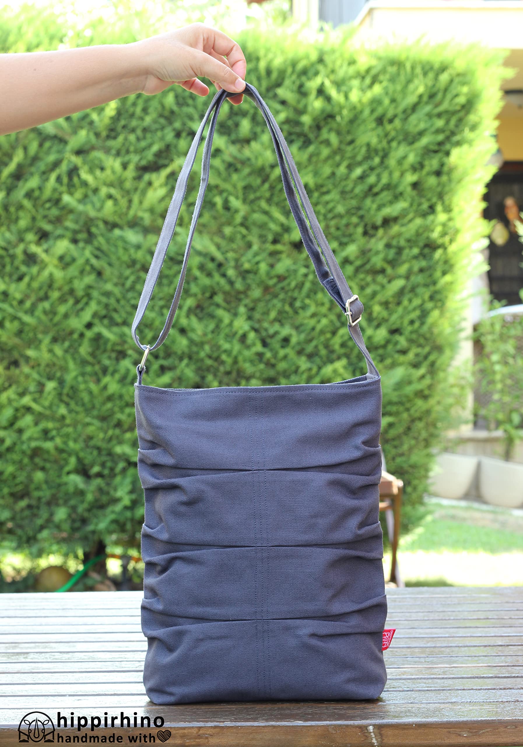 Women's Navy Blue Cotton Crossbody Small Tote Bag - Washable, Fully Lined with Zipper Closure & Pleated Design - Perfect for Casual Outings, Shopping & Travel Accessories