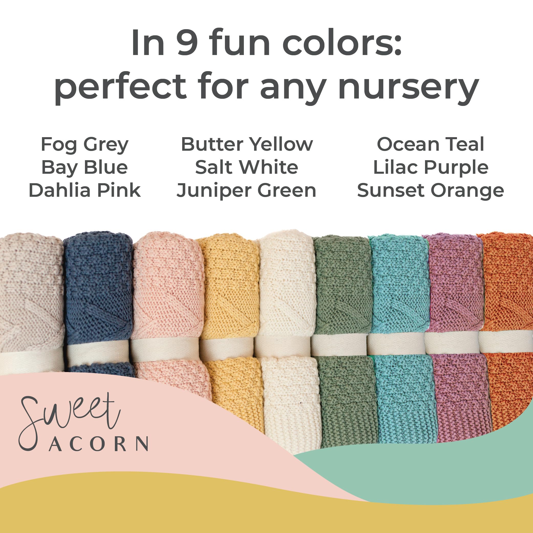 Organic Cotton Sweet Acorn Cable Knit Baby Blanket - Soft Receiving Blanket for Crib, Stroller & Nursery | Sunset Orange | Perfect for Newborn Gifts, Photo Shoots & Cozy Swaddling