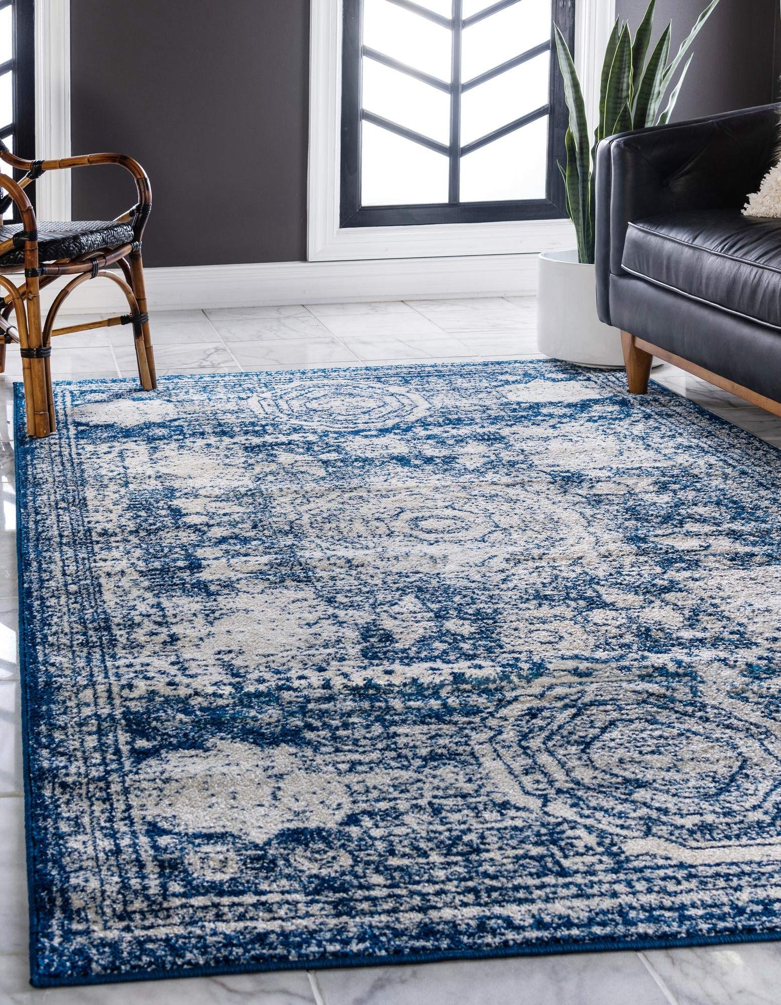 Dover Collection 5' x 8' Navy Blue Low-Pile Area Rug - Soft & Durable for Bedroom, Living Room, Dining Room - Perfect for Home Decor & High Traffic Areas