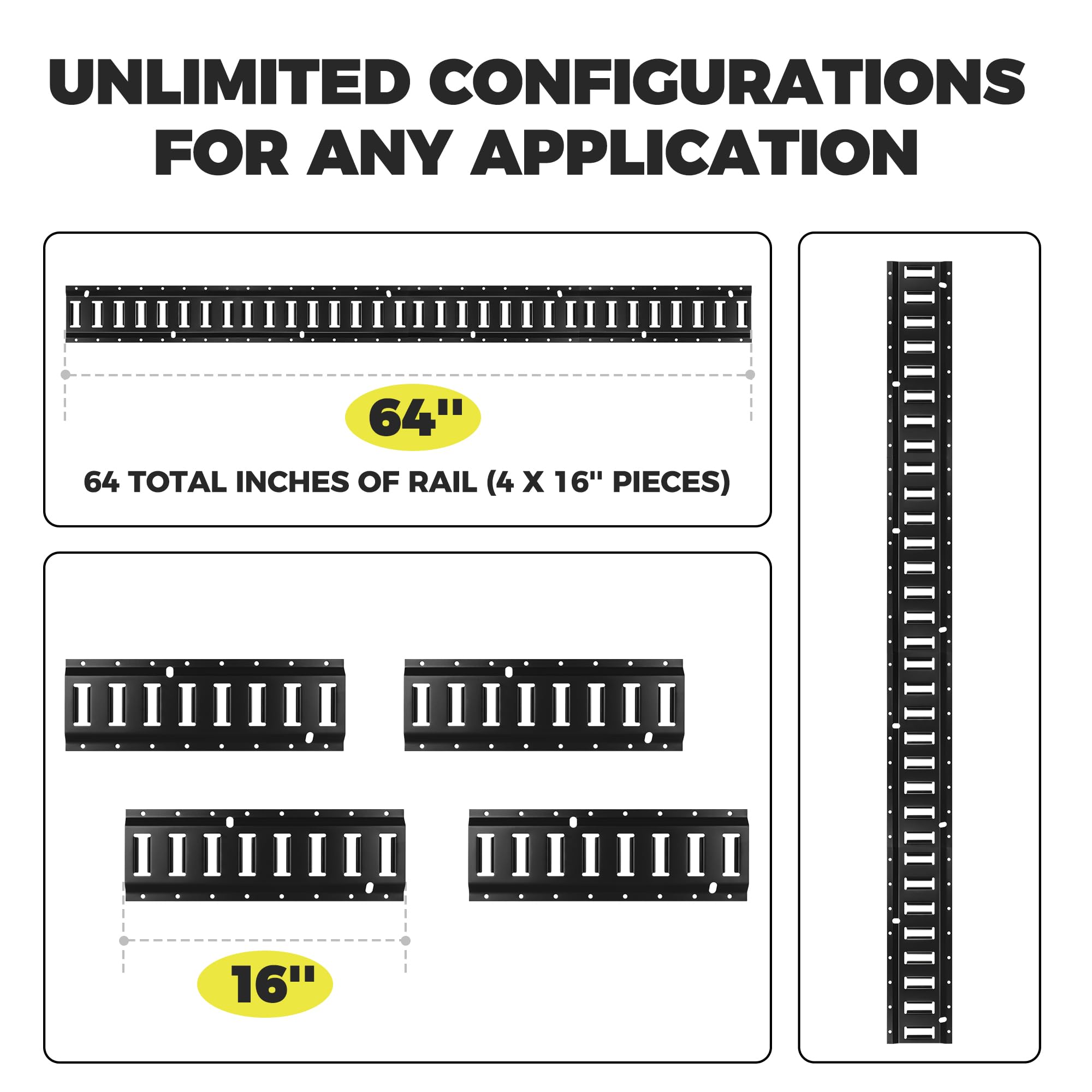 E Track Rail Tie-Down Kit - 4 Rails (16’’ Tracks) with E Track Accessories for Cargo Control - Heavy Duty Trailer Tie Downs & Anchors System - Perfect for Enclosed Trailers, Service Trucks & Vehicle Cargo Securing