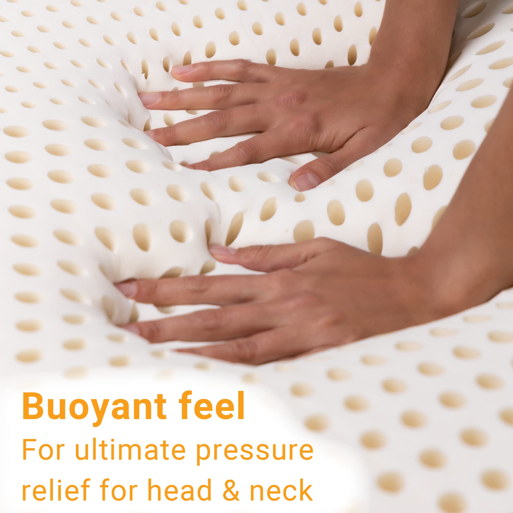JUVEA Essential™ Low-Profile Natural Talalay Latex Pillow with Organic Cotton Cover - Breathable & Pressure Relieving Low Loft Pillow for Neck Pain Relief - King Size Bed Pillow for Side, Back & Stomach Sleepers - Perfect for Hot Sleepers & Allergy Sufferers