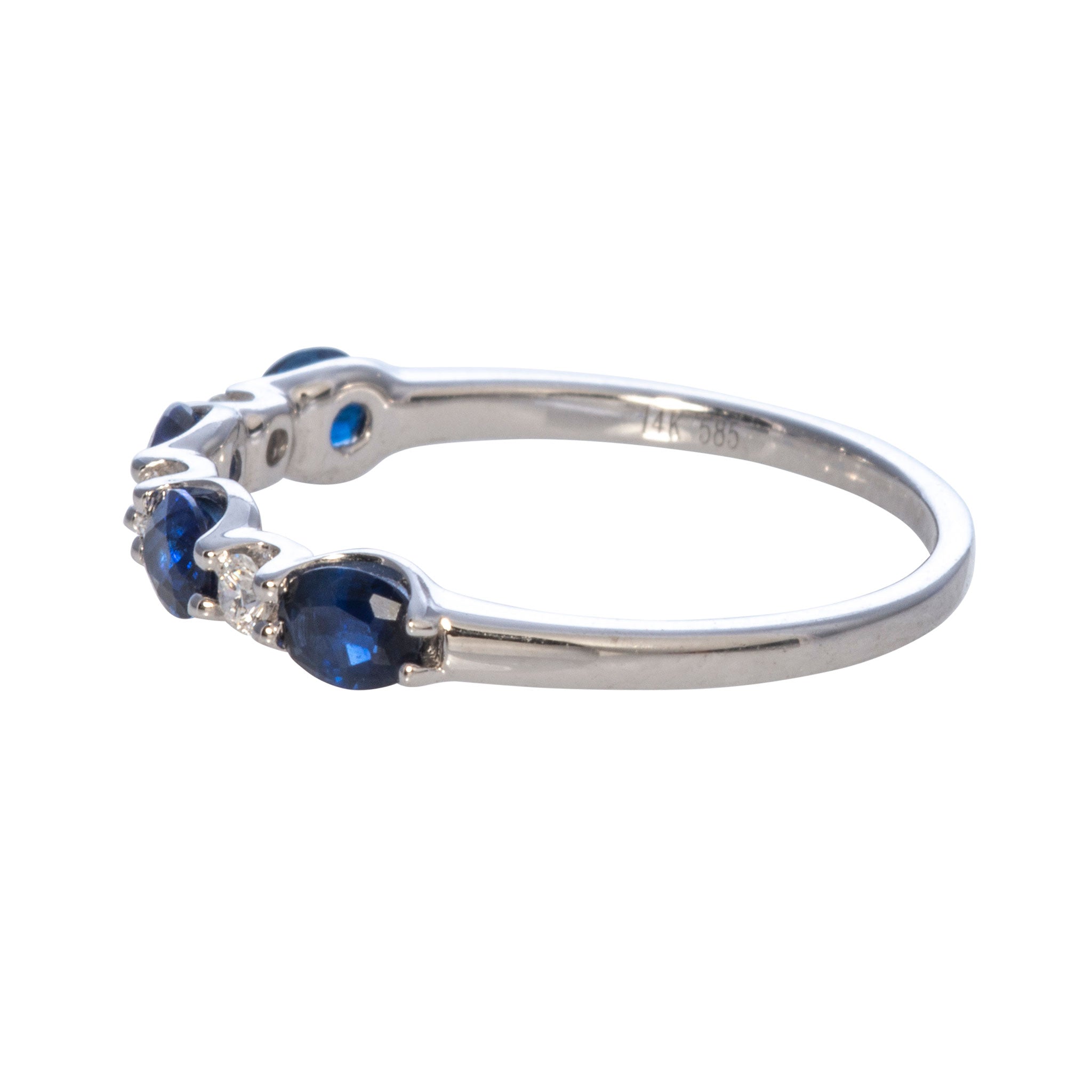 14K White Gold Oval Sapphire & Round Diamond Wedding Band - Elegant Engagement Ring for Women, Perfect for Proposals, Anniversaries, and Special Occasions