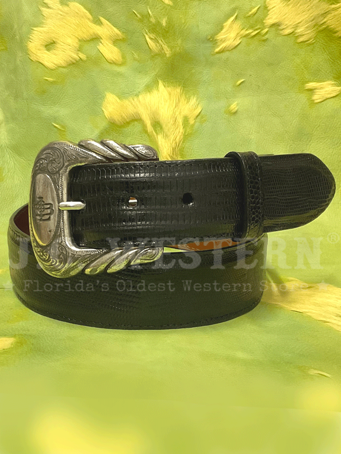 Lucchese W8011 D Men's Classic Lizard Western Belt - Genuine Leather Dress Belt for Cowboy Boots - Black Size 32 - Perfect for Rodeo, Country Music Festivals & Western Fashion