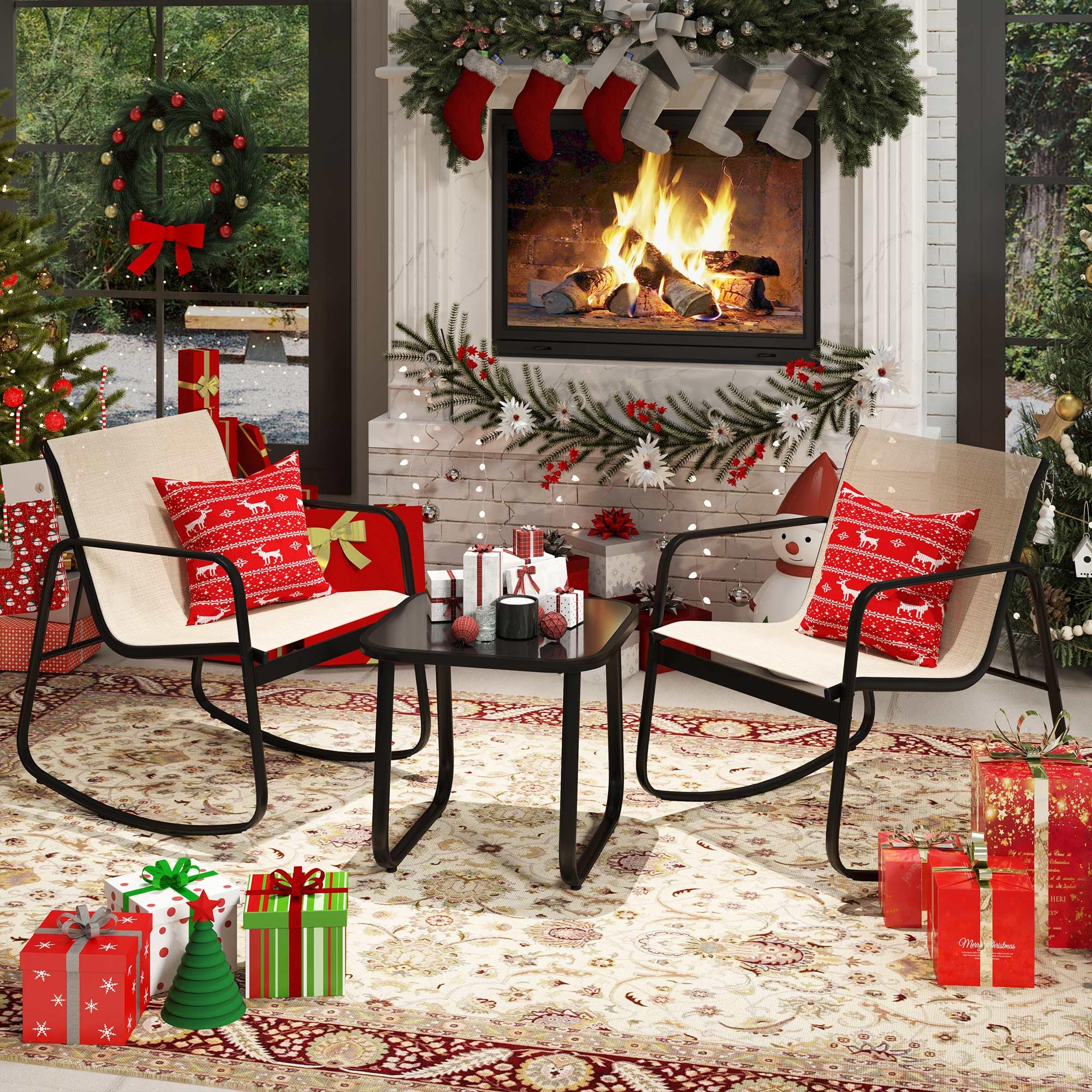 DWVO 3-Piece Outdoor Patio Furniture Set - Modern Textilene Bistro Set with 2 Chairs & Coffee Table for Backyard, Garden, Balcony, Poolside (Brown) | Perfect for Relaxing, Entertaining & Outdoor Dining
