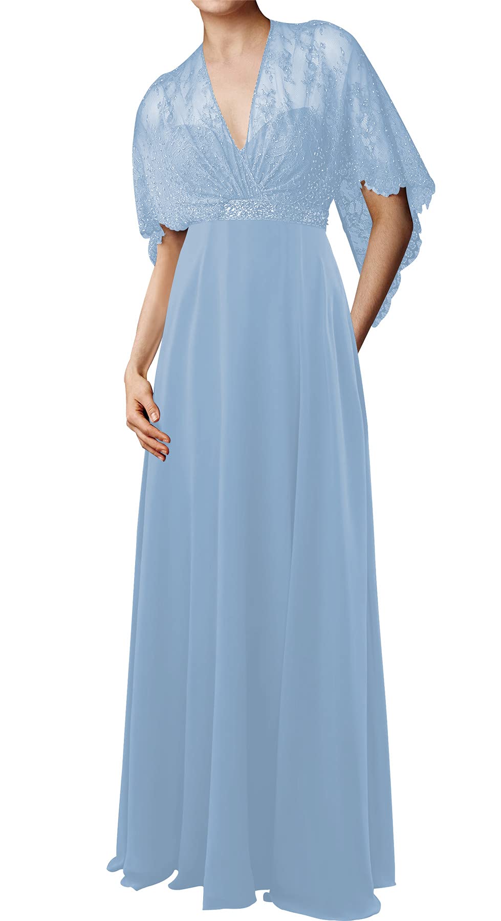 Elegant Lace Long Prom Dress for Women - Wedding Guest Dress, Mother of The Bride Gown with Cape | Perfect for Formal Weddings, Evening Parties & Special Occasions