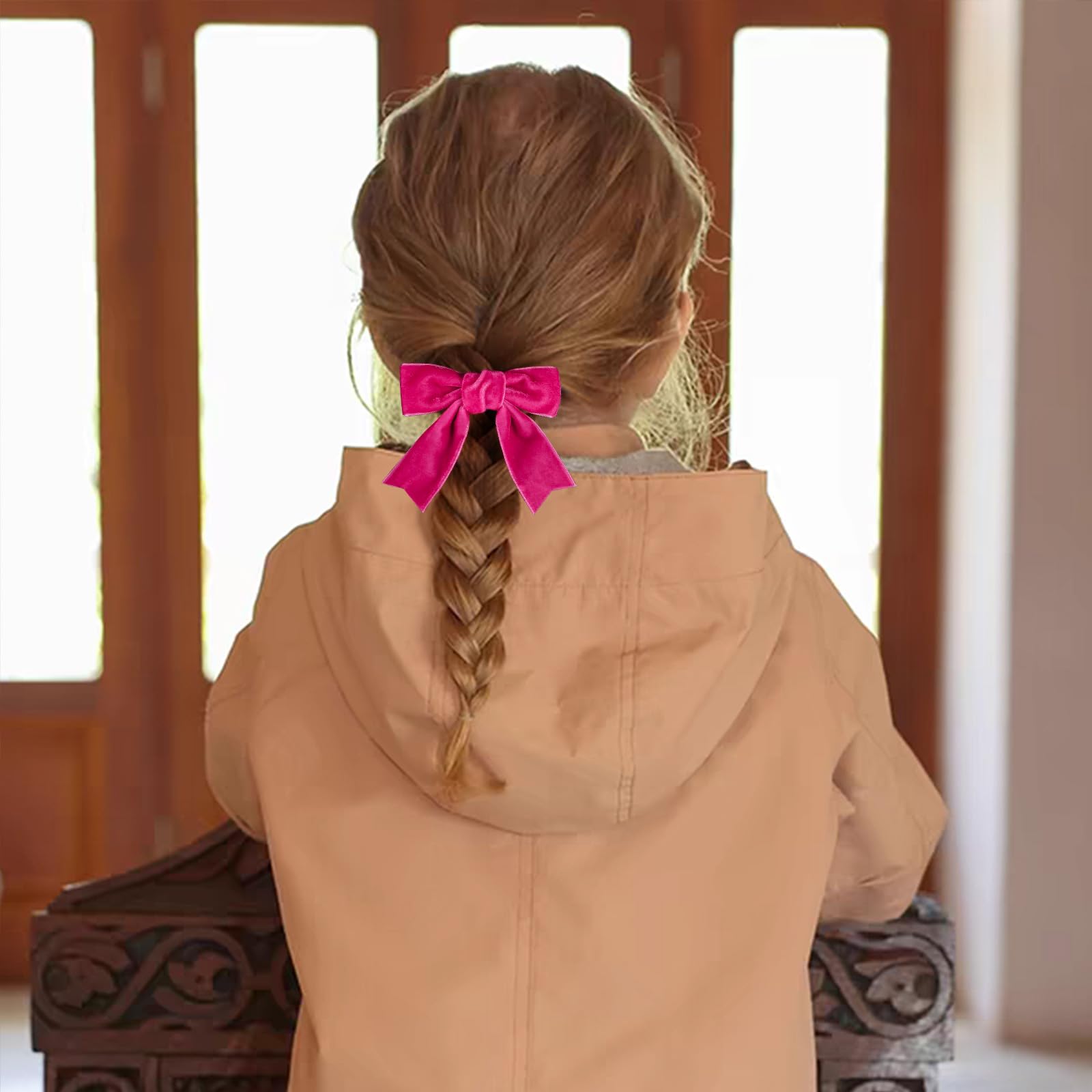 Hot Pink Velvet Hair Bows for Girls - 3