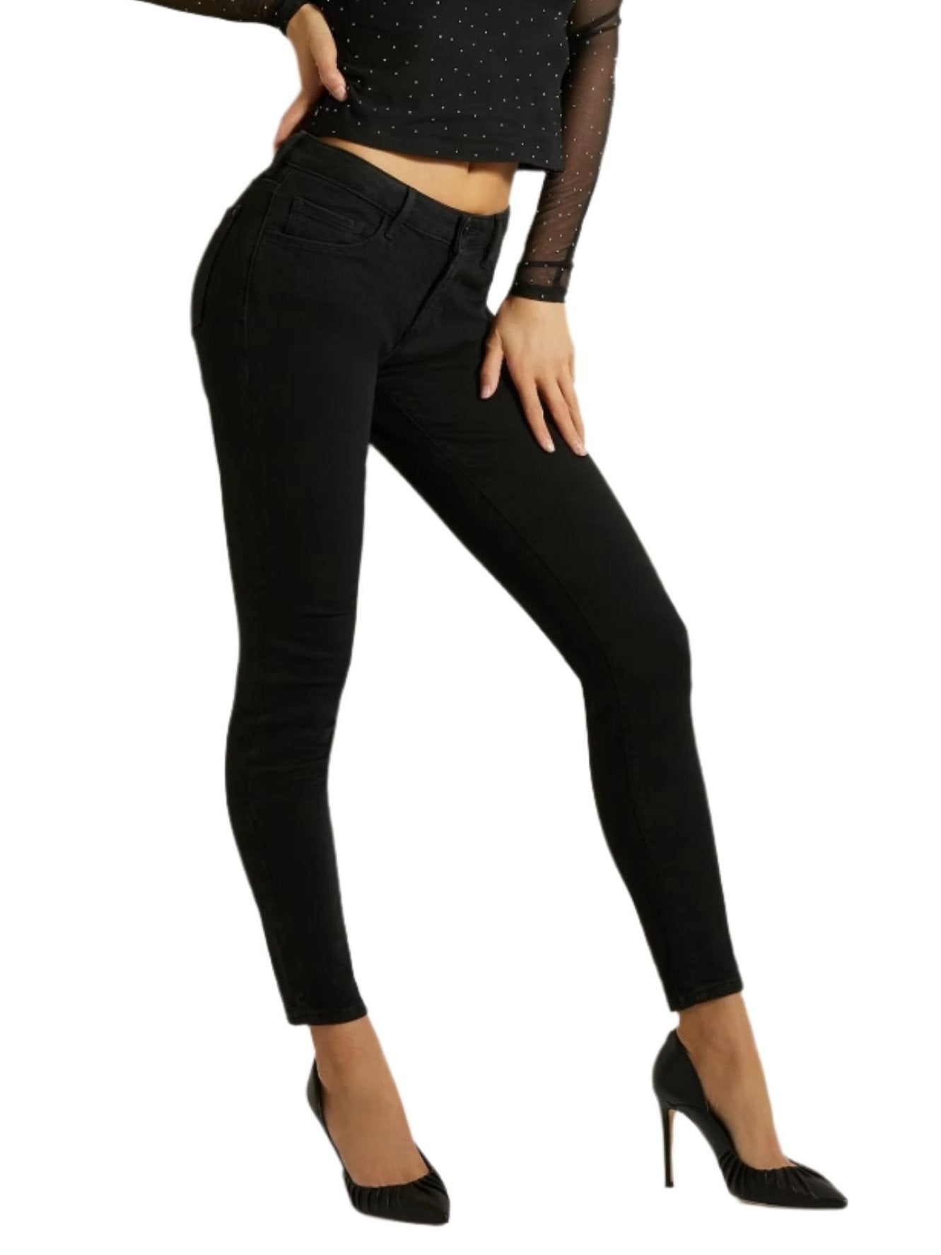 Annette Skinny Mid Rise Jeans for Women - Carrie Black Stretch Denim Pants | Perfect for Casual Wear, Office & Night Out
