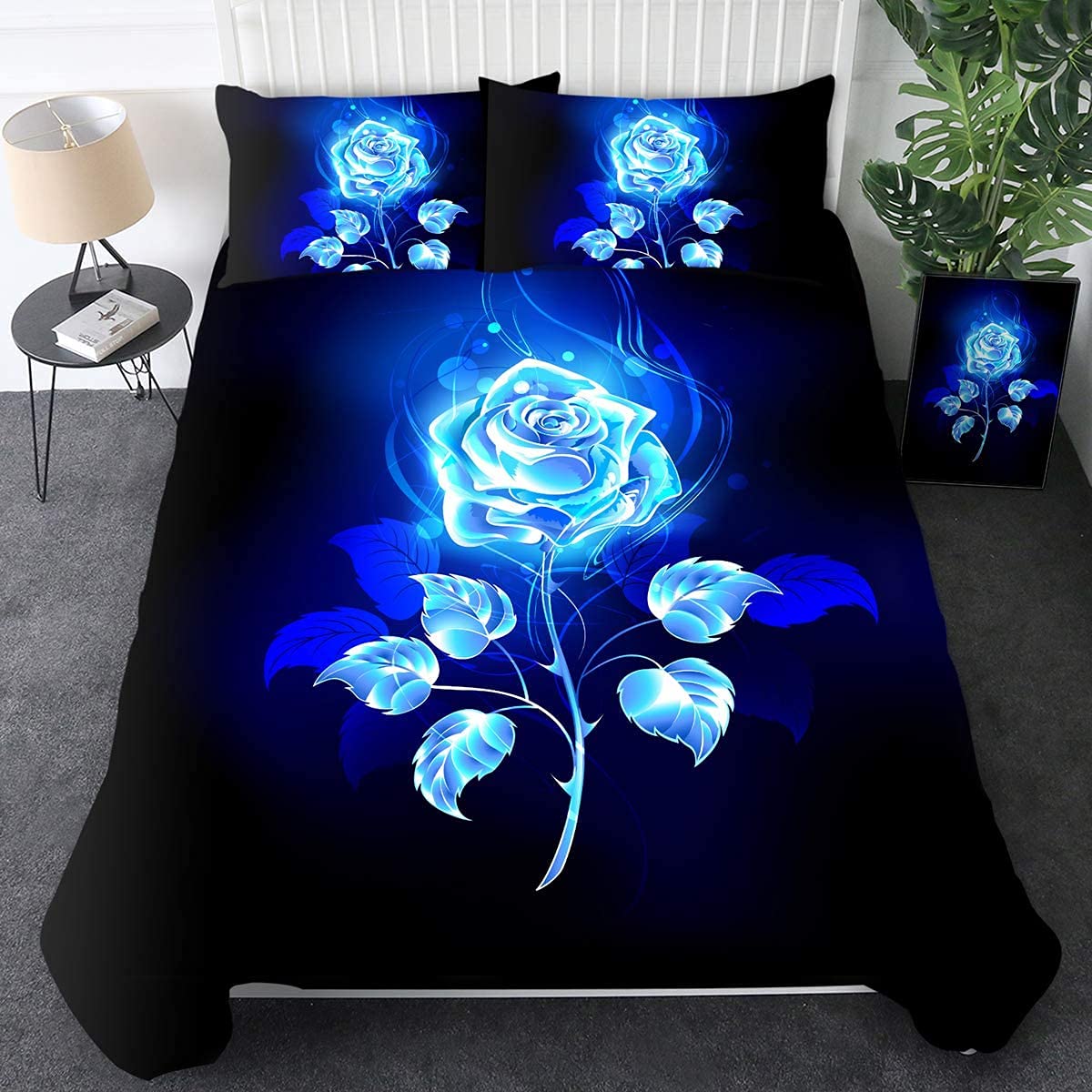 Sleepwish Soft Duvet Cover Set - Abstract Blue Flame Rose Print 3-Piece Bedding Set (1 Duvet Cover + 2 Pillowcases) for Twin Size | Floral Pattern Luxury Bedroom Decor | Perfect for Guest Rooms, Dorms & Cozy Home Styling