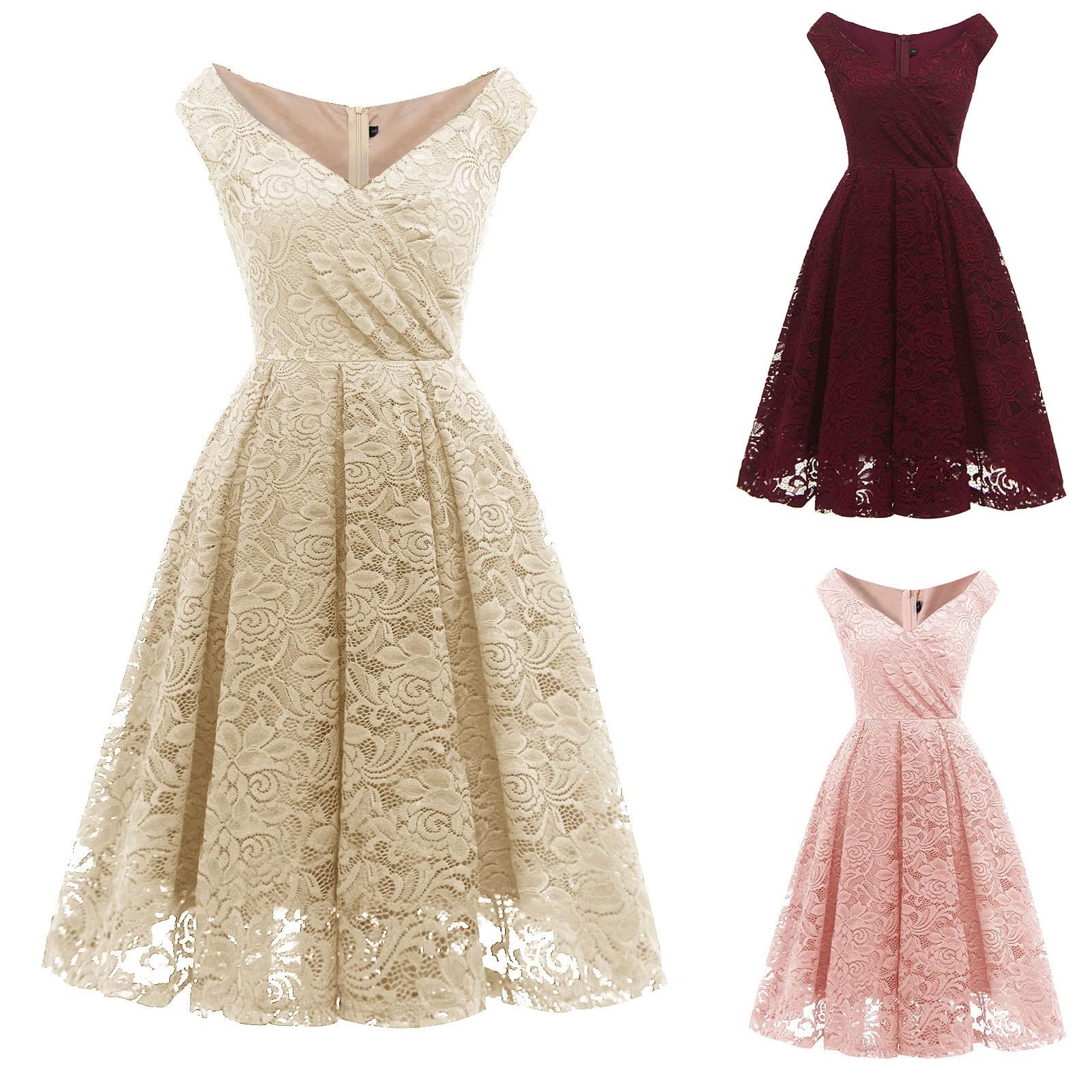 Elegant Floral Lace V-Neck Sleeveless Dress for Women - Wedding Guest, Prom, Bridesmaid & Party Dress - Perfect for Summer Weddings, Cocktail Parties & Formal Events