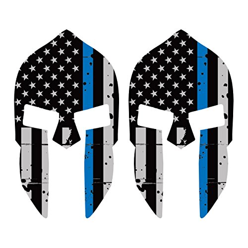 2 Pack Distressed Thin Blue Line Spartan Helmet American Flag Decal - Patriotic Police Support Stickers for Cars, Laptops & Windows | FA Graphix Law Enforcement Accessories