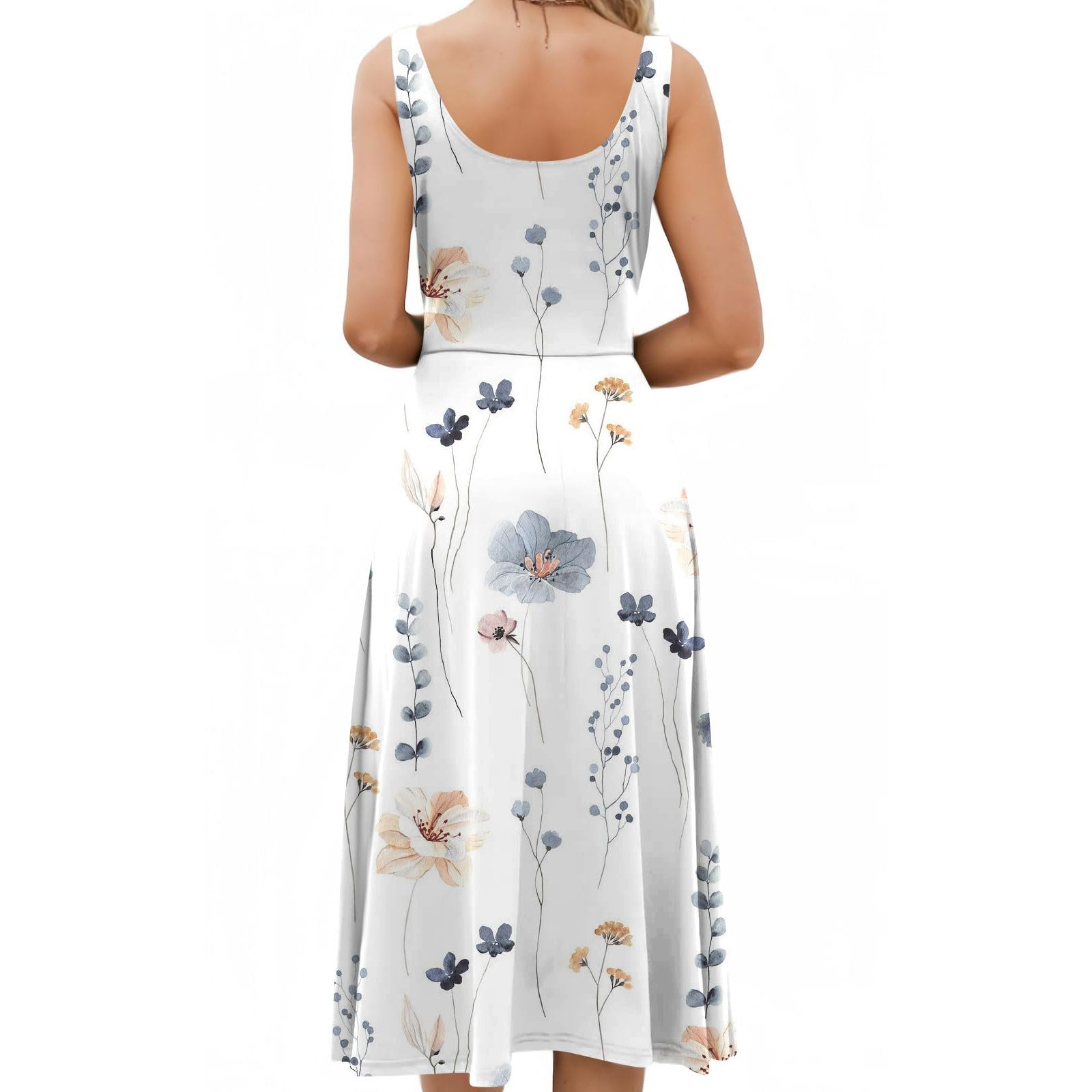 2024 Women's Summer Dresses - Floral Print Casual Sleeveless Waist Tie Long Dress with Pockets | Perfect for Beach Vacation, Outdoor Parties & Date Nights