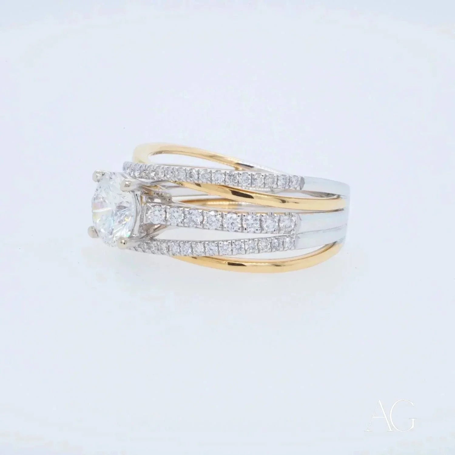18K White & Yellow Gold 1 Carat Natural Diamond Ring for Women - Elegant Wedding, Engagement & Anniversary Jewelry Gift