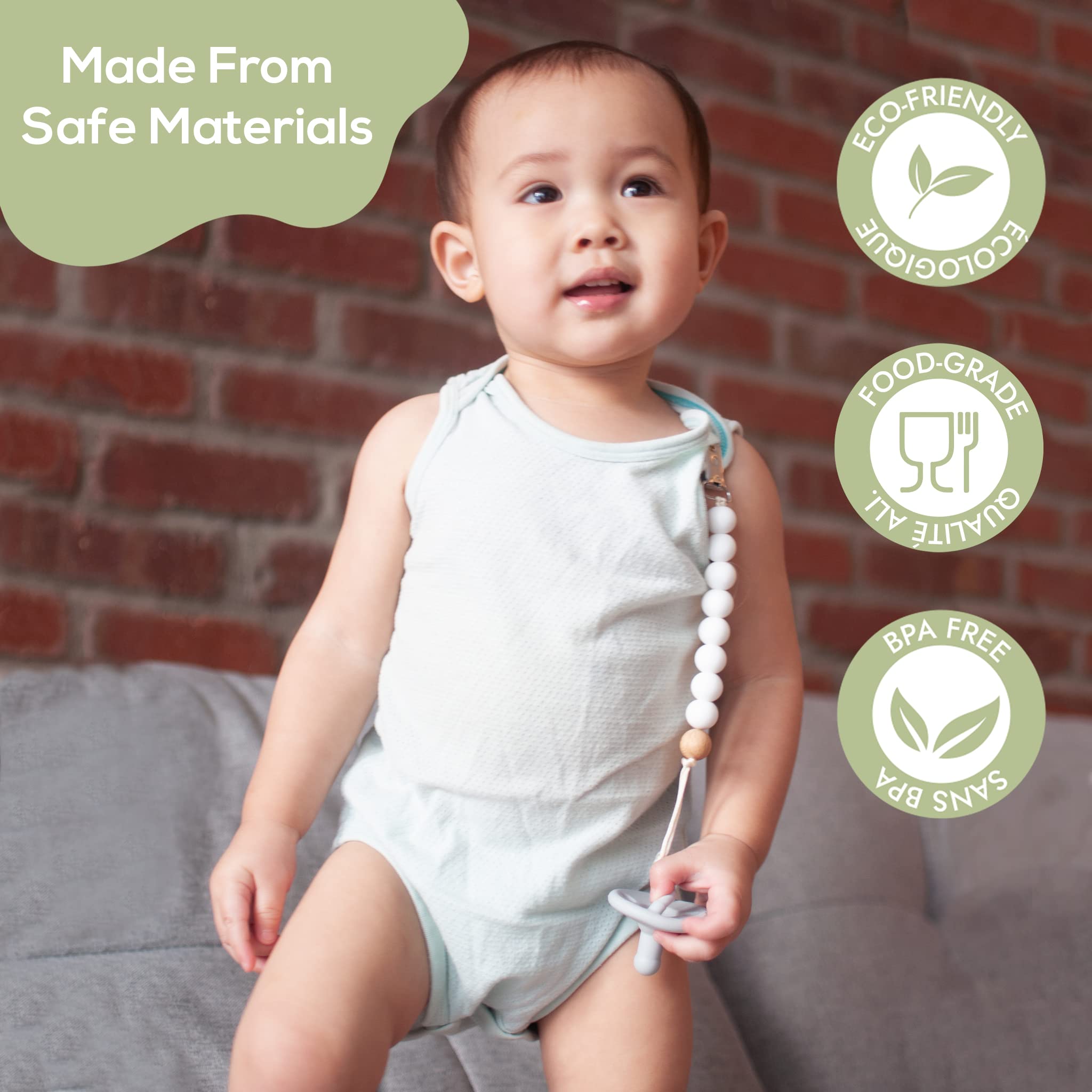 4 Pack Silicone Baby Pacifiers with Handle & Safety Airholes - Newborn Soother Set for Breastfed Babies | BPA-Free, Soft & Safe | Perfect for Daycare, Travel & Sleep (Green & Grey) - o1baby