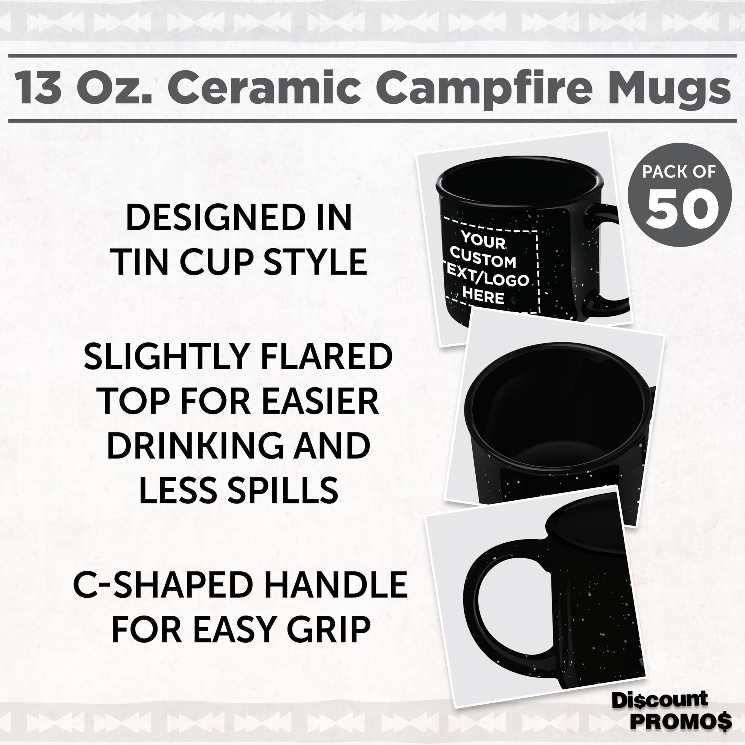 Personalized 13 oz Ceramic Campfire Coffee Mugs - Bulk Set of 50 Custom Black Mugs for Coffee, Tea, Espresso & Hot Cocoa - Perfect for Camping, Gifts & Restaurants