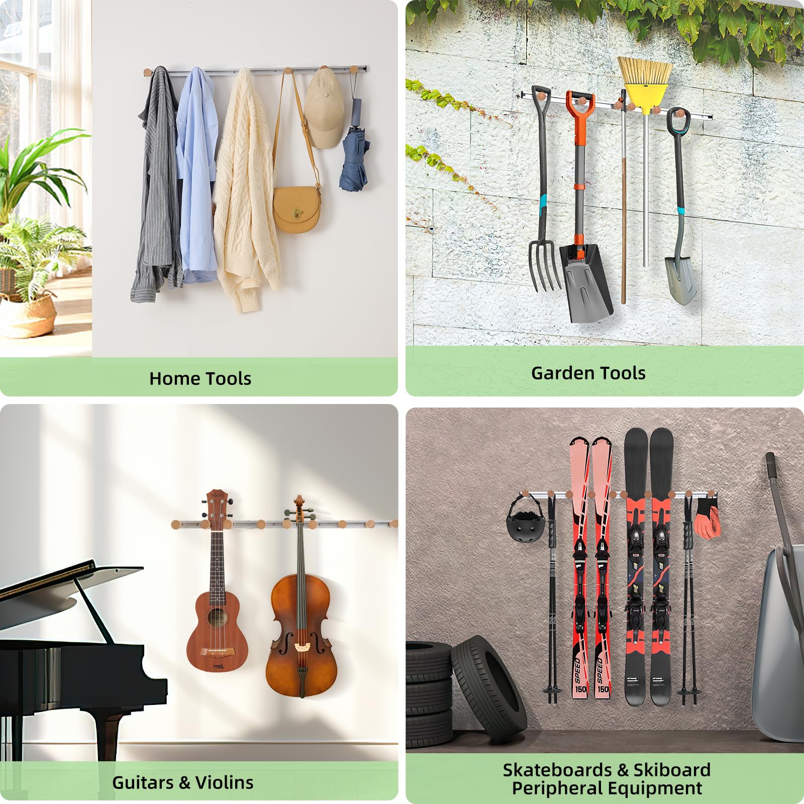 Anti-Slip Broom & Mop Holder Wall Mount - Heavy Duty Garage Storage Organizer for Kitchen, Closet, Laundry Room & Garden Tools - Space Saving Home Organization Solution for Cleaning Supplies & Household Items