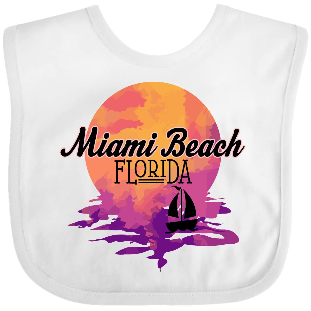Inktastic Miami Beach Florida Vacation Sunset Baby Bib - Soft & Cute Feeding Bib for Infants & Toddlers - Perfect for Beach Trips, Family Outings & Photo Shoots